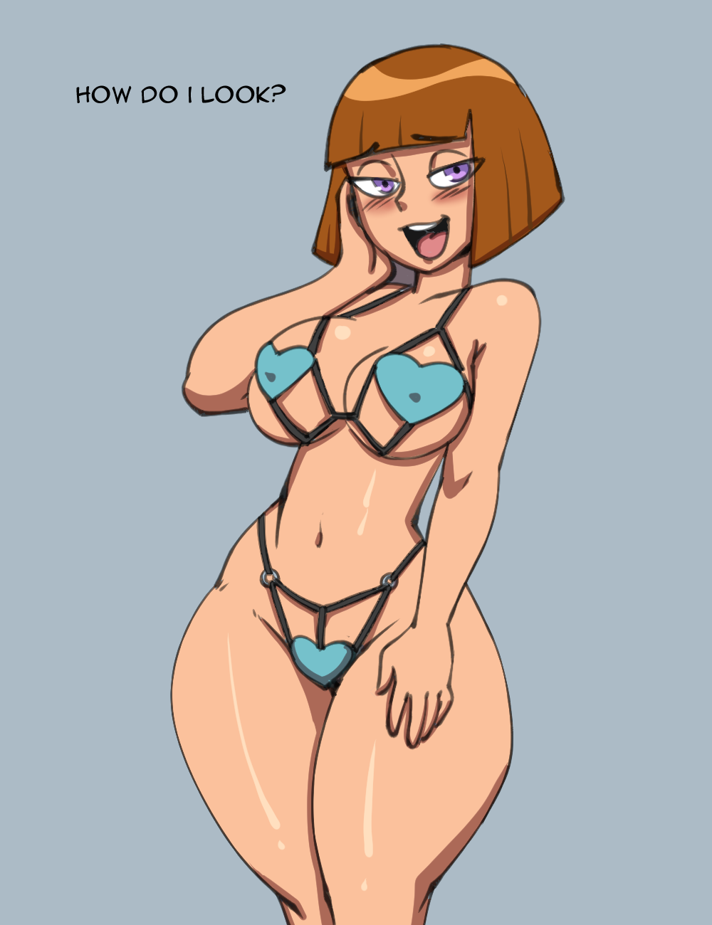 1girls big_breasts bikini breasts brown_hair danny_phantom darkeros13 english_text heart_shaped_bikini looking_at_viewer madeline_fenton milf nickelodeon purple_eyes text thedarkeros thick_thighs