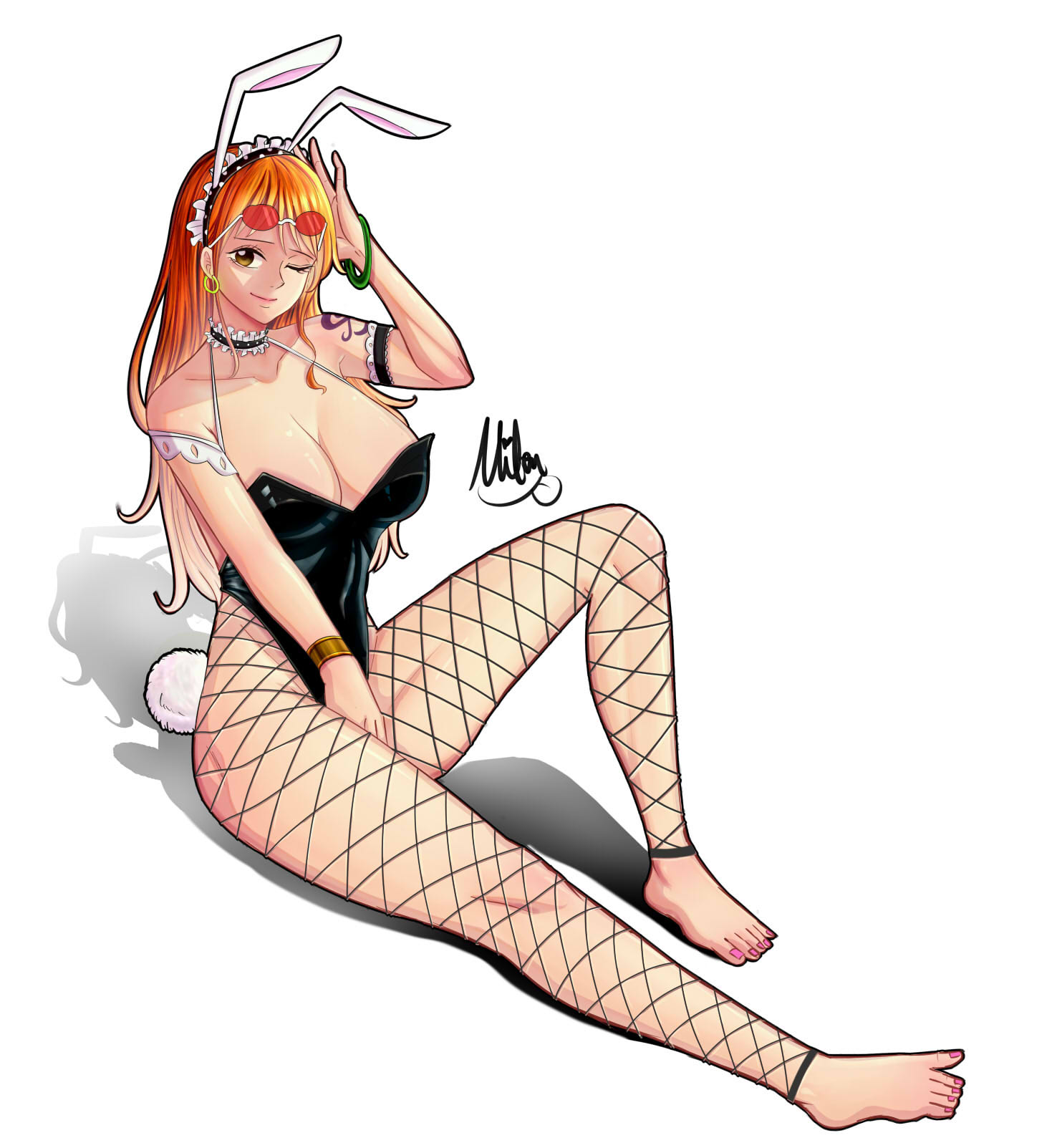 bunnysuit, clothing, female, female only, fishnet stockings, fishnets, mifenami, nami (one piece), one piece, post-timeskip