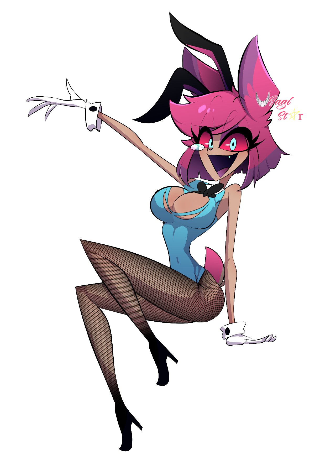 1girls, alastor (hazbin hotel), bunnysuit, female, female alastor, hazbin hotel, playboy bunny, rule 63, tagme, usagi star