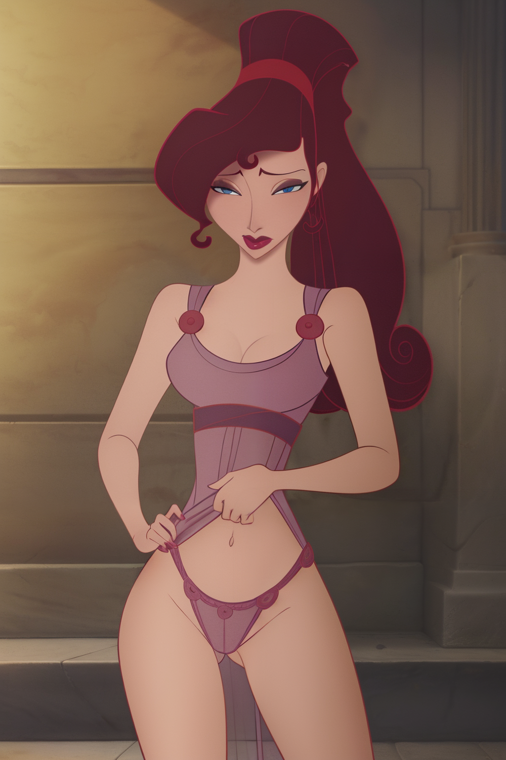 ai_generated bedroom_eyes cameltoe disney female hercules_(disney) lingerie megara see-through_clothing see-through_panties