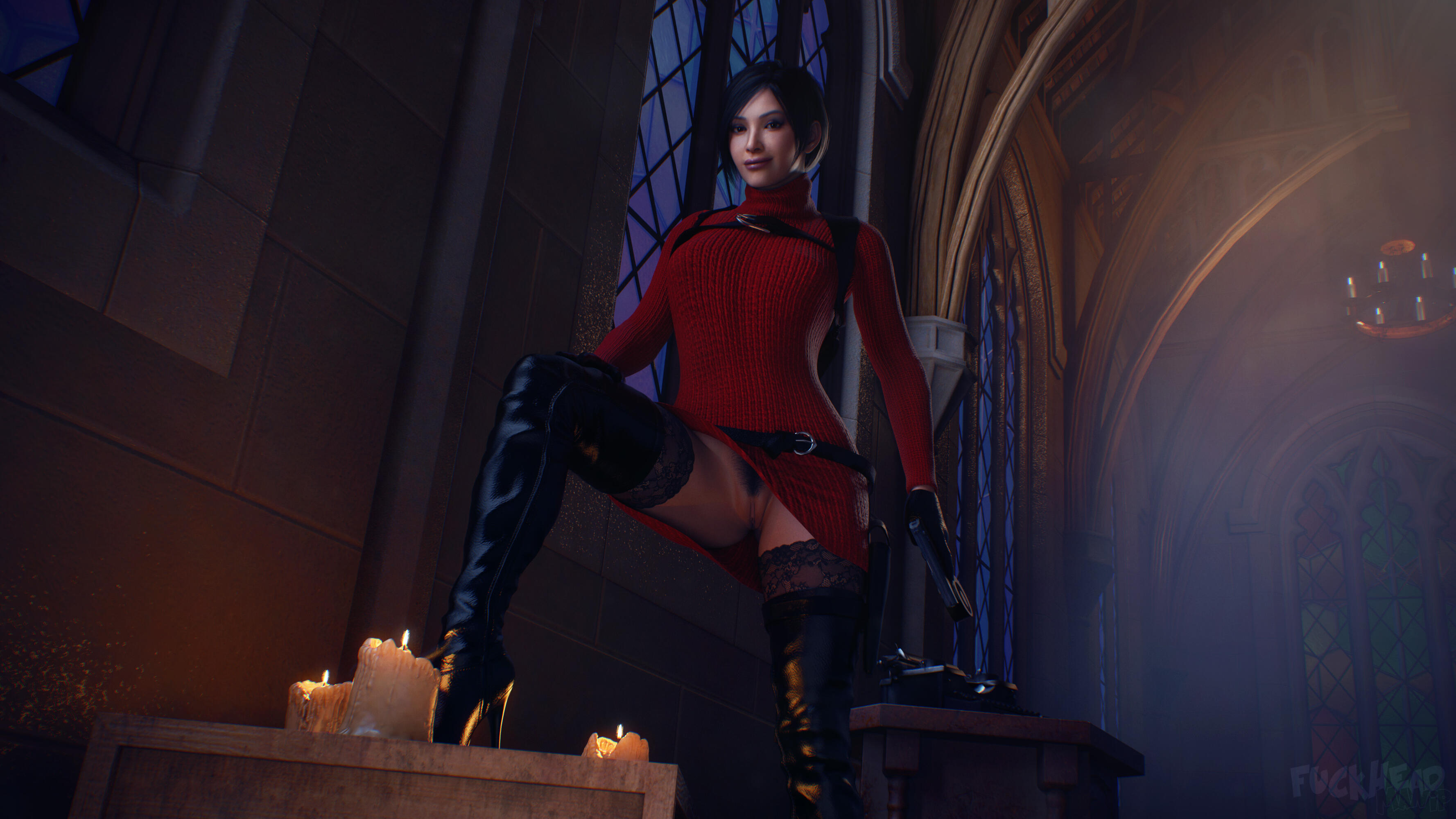 3d, ada wong, ada wong (adriana), asian, asian female, biohazard, black gloves, black hair, breasts, brown eyes, busty, capcom, clitoris, dress, exposed pussy, female, female focus, female only, flashing, flashing pussy, fuckhead, gloves, going commando, half gloves, high heel boots, high heels, hourglass figure, labia, leather gloves, no panties, pinup, pinup pose, pose, posing, pubes, pubic hair, pussy, resident evil, resident evil 4, resident evil 4 remake, short hair, sweater dress, tagme, thigh boots, turtleneck, turtleneck sweater, upskirt, vagina, video game, video game character, wide hips