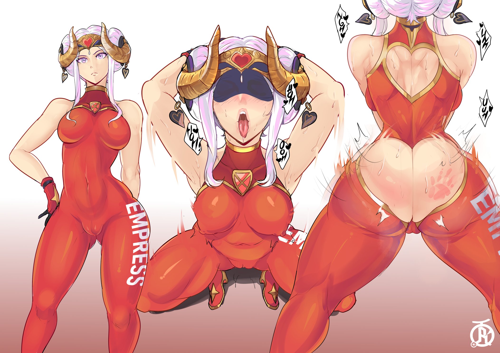 1girls, armpits, arms behind head, ass, back, back view, backboob, backless outfit, blindfold, bodysuit, breasts, cutout, edelgard von hresvelg, female, female only, fire emblem, fire emblem: three houses, hand print, hi res, large ass, large breasts, light skin, light-skinned female, nintendo, post-timeskip, purple eyes, revolverwingstudios, solo, spanked, spanking, squatting, thick thighs, tight clothing, twerking, white hair, wide hips, workout