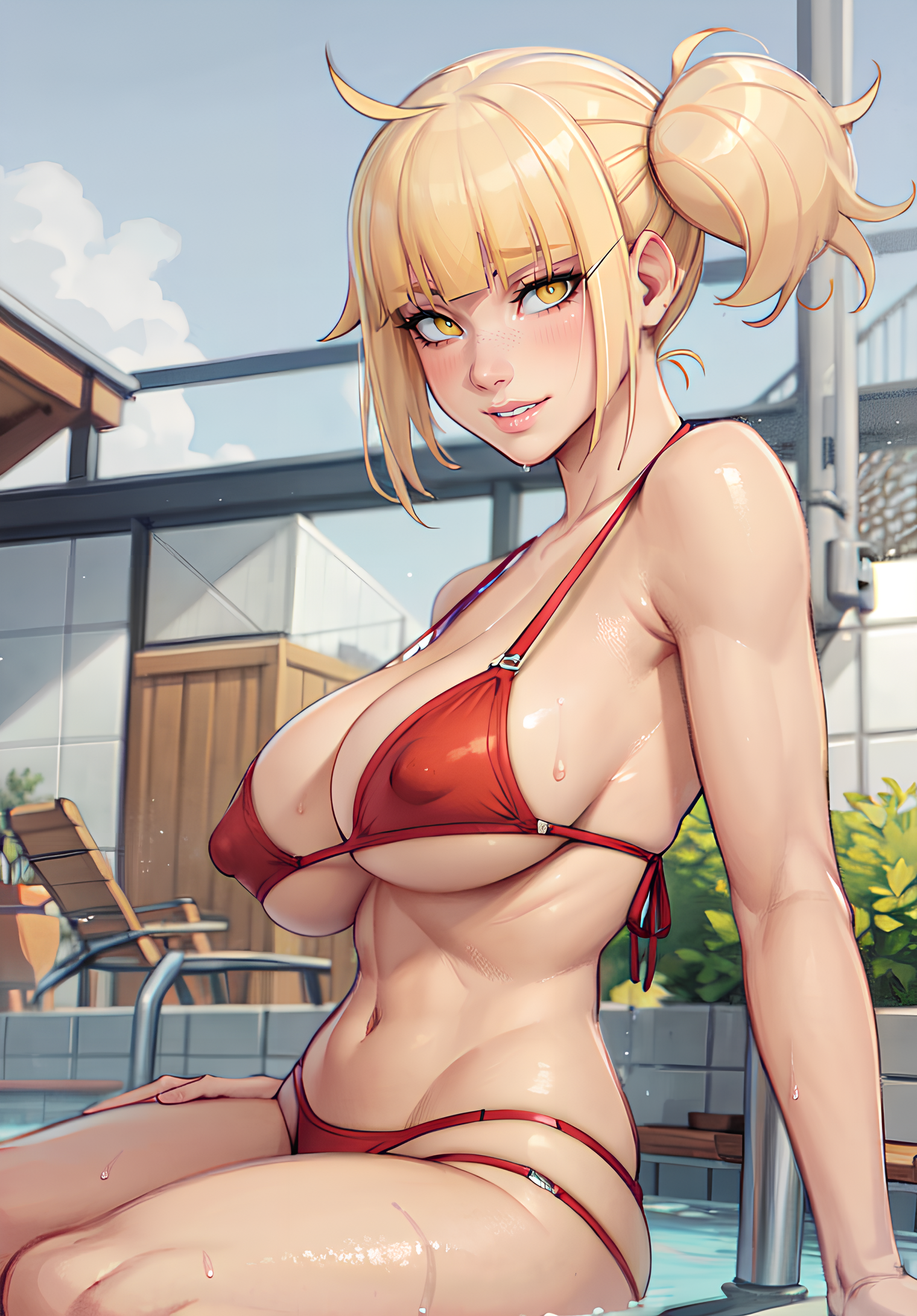 1girls, ai generated, ass, big areola, big ass, big breasts, big butt, big nipples, bikini, blonde hair, blush, breasts, curvaceous, curvy, curvy body, curvy female, curvy figure, cute, female, hi res, highres, himiko toga, hpeq, huge ass, human, large breasts, my hero academia, puffy nipples, shiny hair, shiny skin, sideboob, skimpy bikini, smile, solo, stable diffusion, swimming pool, swimsuit, thick, thick ass, thick lips, thick thighs, underboob, voluptuous, voluptuous female, wet body, wet skin, yellow eyes
