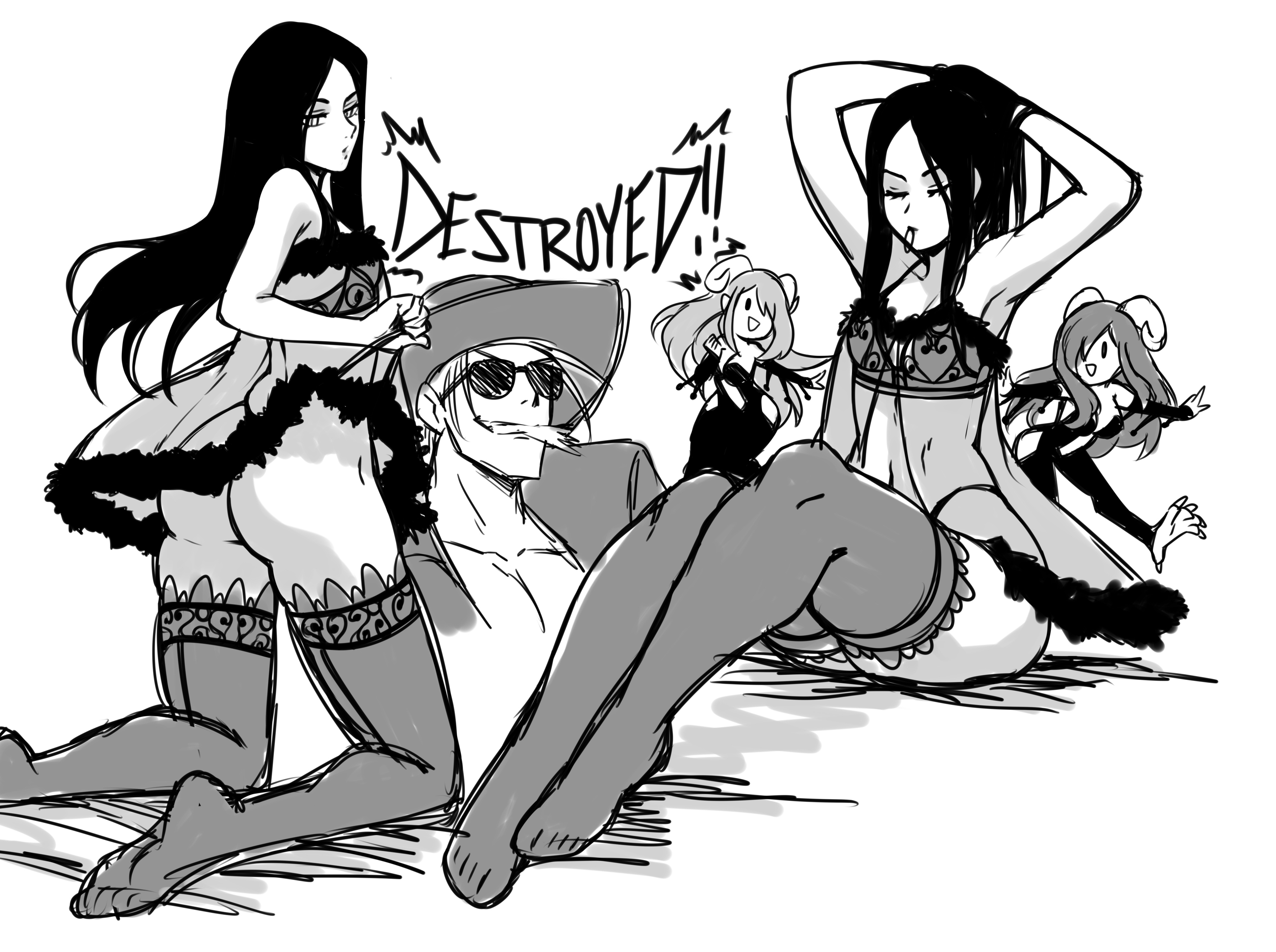 2boys, androgynous, black and white, cherrypicmilk, crossdressing, femboy, guilty gear, johnny (guilty gear), long hair, male, sunglasses, testament (guilty gear)