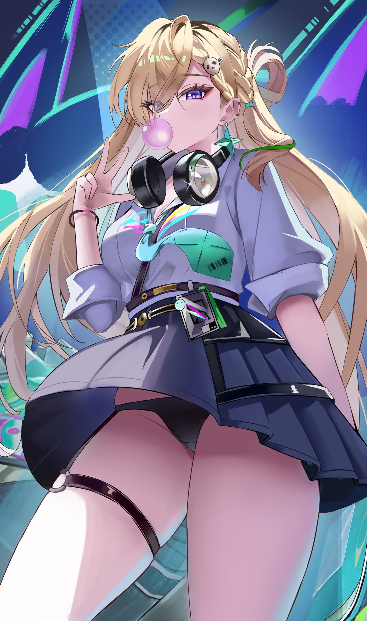1girls, black panties, black underwear, blonde female, blonde hair, blonde-haired female, female, female only, lynae (wuthering waves), panties, purple eyes, school uniform, schoolgirl, underwear, upskirt, wuthering waves