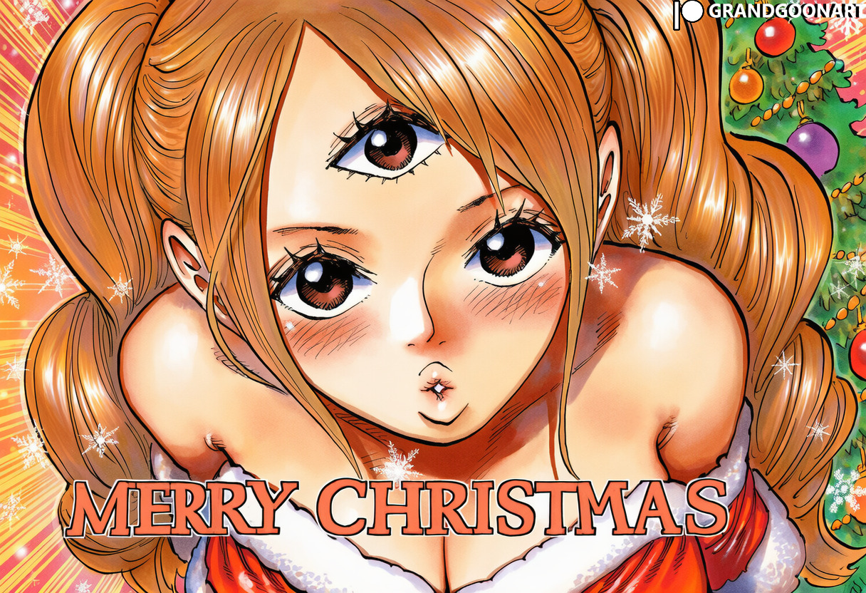 1girls, 3 eyes, accurate art style, ai generated, big breasts, breasts, brown hair, brown-haired female, charlotte pudding, christmas, christmas clothing, christmas outfit, christmas present, female, female focus, female only, grandgoonart, holidays, juicy lips, kissing, lips, lipstick, manga, manga cover, manga page, manga style, one piece, patreon, patreon username, santa costume, santa hat, shonen jump, solo, solo female, solo focus