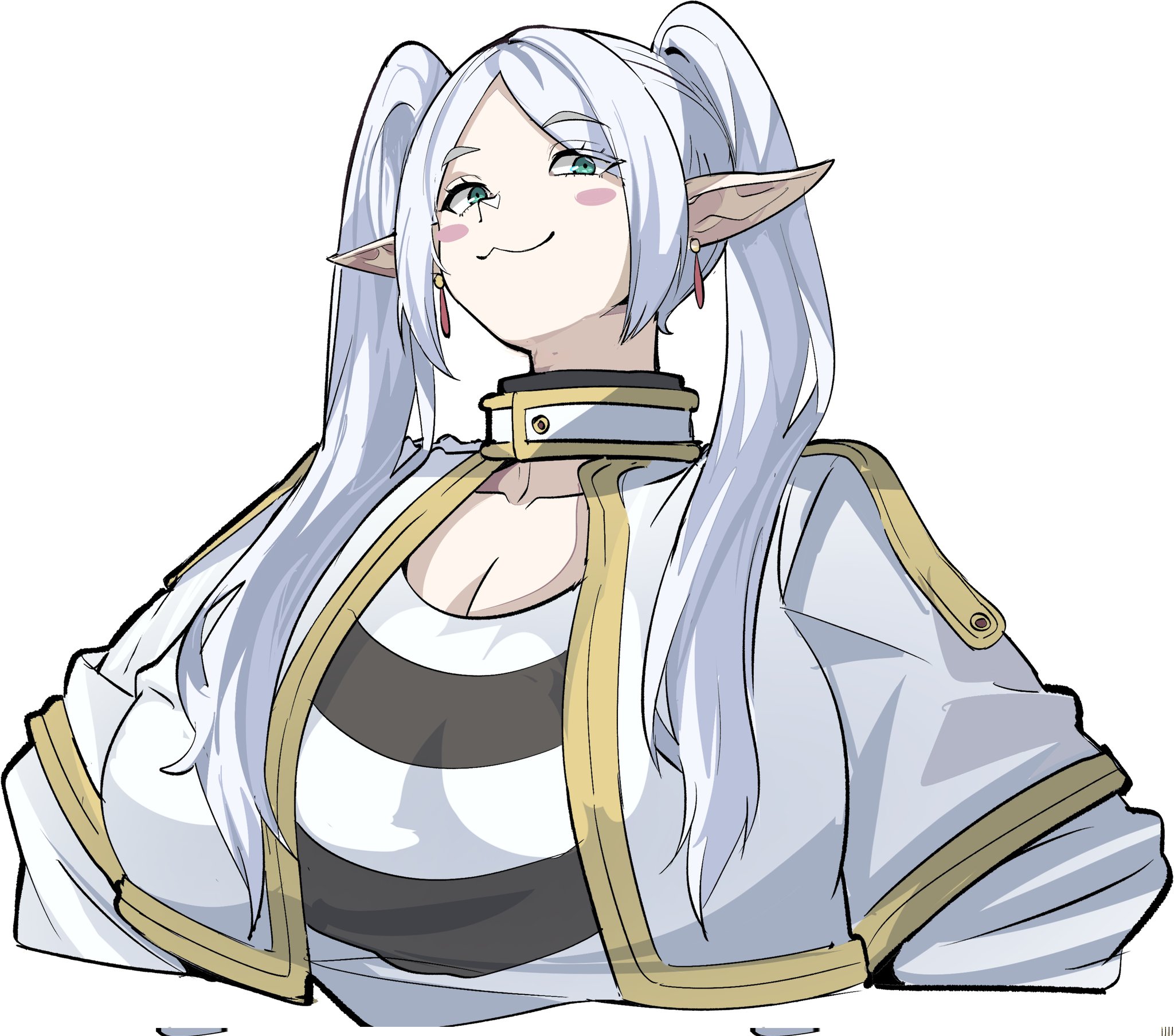 1girls, aditya draws, elf, female, frieren, frieren beyond journey's end, huge breasts, julioalqae, solo, sousou no frieren, twintails, white hair