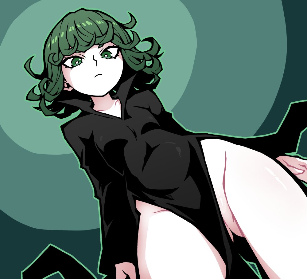 1girls, akableak, ass, ass visible through thighs, breasts, female, female focus, female only, light skin, light-skinned female, looking at viewer, one-punch man, small breasts, solo, tatsumaki, thick thighs, thighs, wide hips