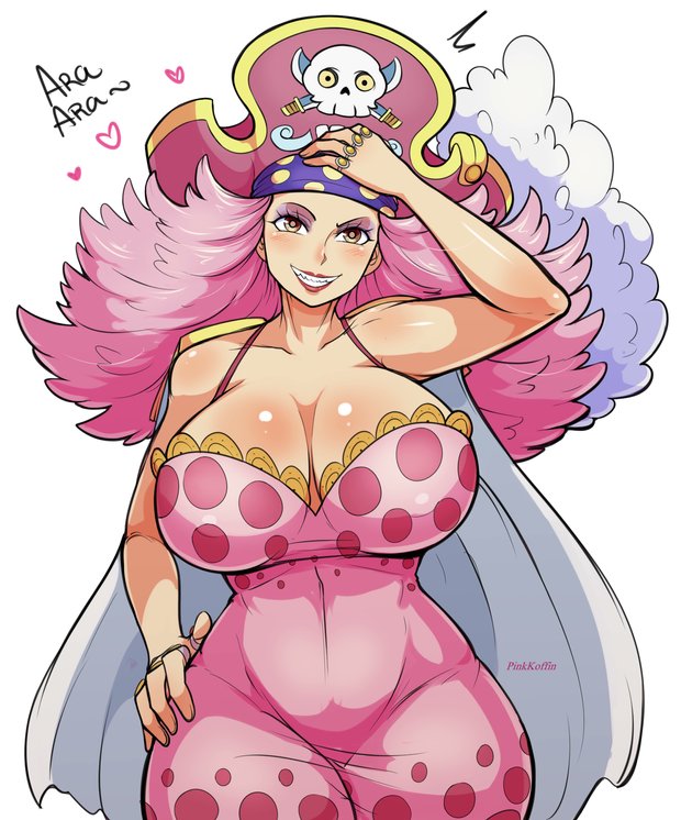 1girls ara_ara big_mom breasts charlotte_linlin clothed female female_only hat hips large_breasts large_hat light-skinned_female light_skin long_hair naughty_face one_piece pink_hair pinkkoffin pirate pirate_hat shiny_skin smile thick_thighs thighs voluptuous wide_hips young_big_mom