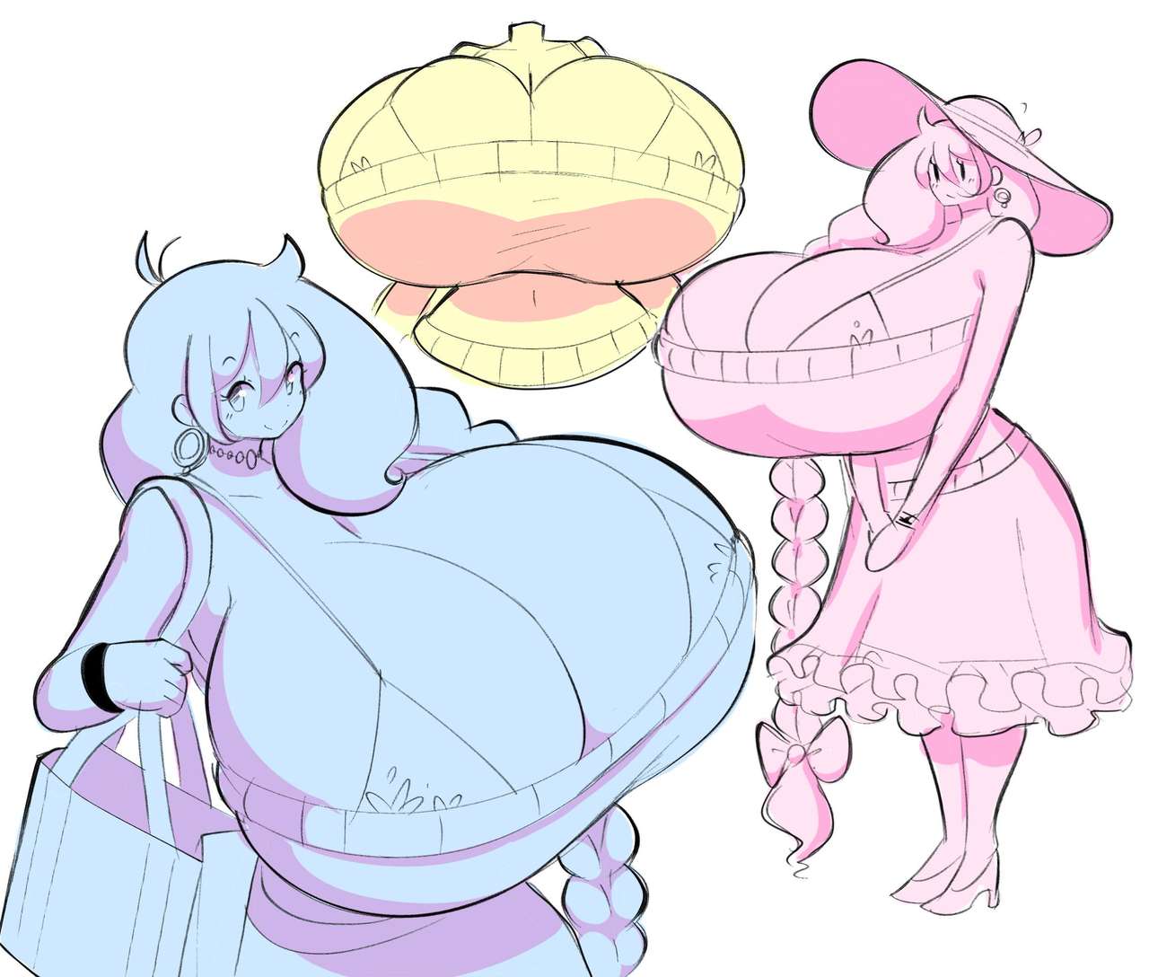 1girls, breast focus, breasts, busty, cassie (theycallhimcake), cleavage, dress, earrings, enormous breasts, female, female focus, female only, fully clothed, giant breasts, hat, huge cleavage, hyper, hyper breasts, jewelry, necklace, revealing clothes, round breasts, solo, theycallhimcake, top heavy