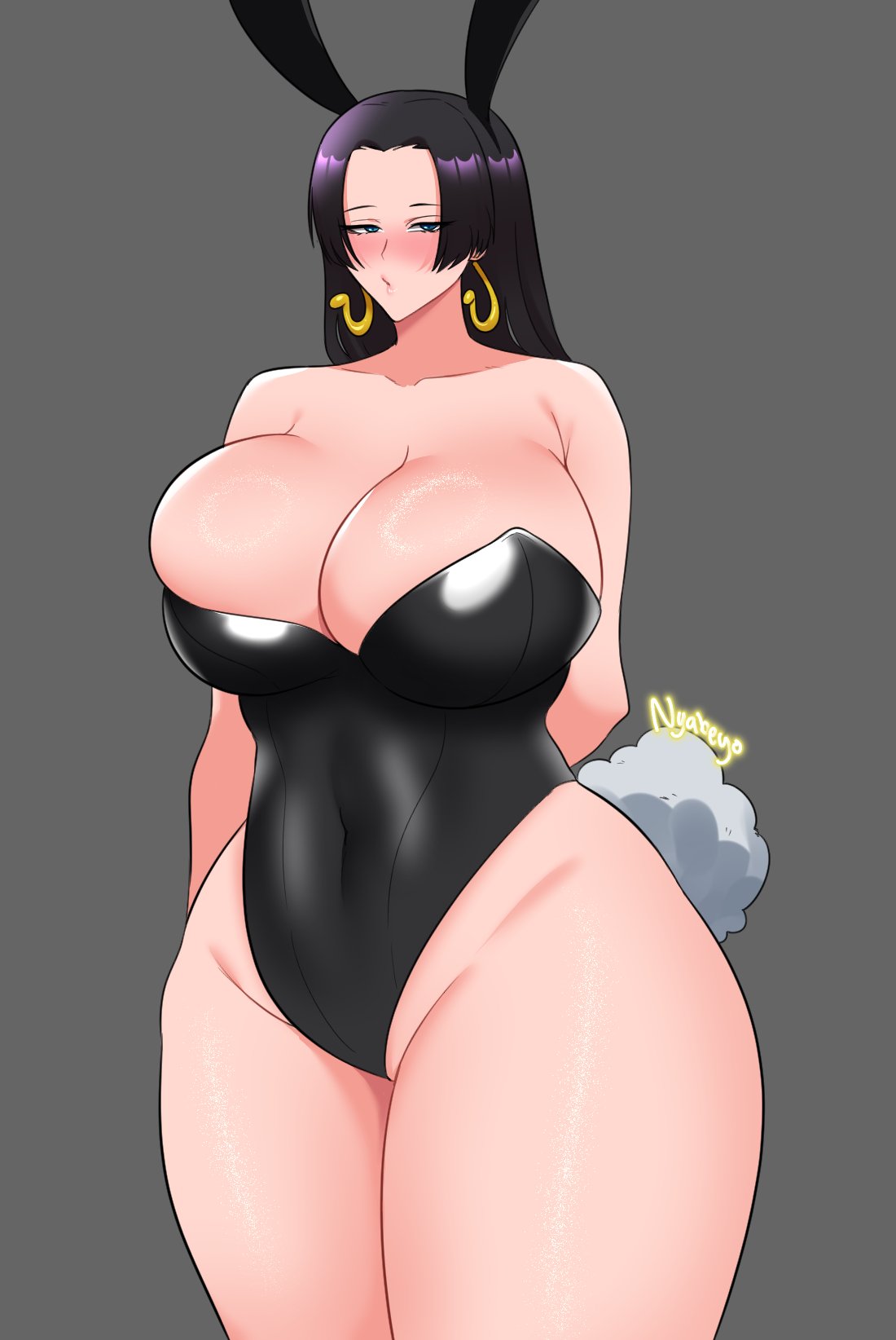 1girls, black hair, blue eyes, boa hancock, breasts, bunny ears, bunny girl, bunnysuit, female, female only, guabeyo, highleg leotard, hips, huge breasts, leotard, light skin, light-skinned female, long hair, nyabeyo, one piece, straight hair, thick thighs, thighs, voluptuous, wide hips