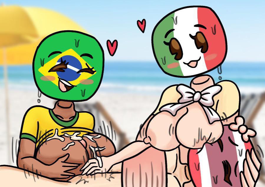 1boy 2girls brazil_(countryhumans) countryhumans countryhumans_girl female femboy femdom flawsystyle italy_(countryhumans) light-skinned_female male paizuri thailand_(countryhumans)