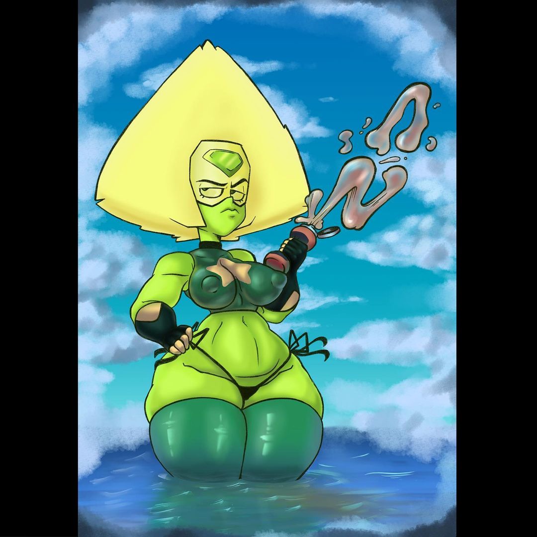 1girls, 2021, alien, alien girl, alien humanoid, belly button, big breasts, bikini, bikini bottom, blonde hair, bottomwear, breasts, busty, cartoon network, clothed, clothed female, clothes, clothing, crop top, curvaceous, curvy, curvy female, erect nipples, eyewear, female, front view, gem (species), gloves, green body, green skin, hair, handwear, hourglass figure, humanoid, large breasts, legs together, legwear, looking away, lotion, medium hair, midriff, navel, nipple bulge, nipples, outdoors, peppyrobo, peridot (steven universe), skin tight, solo, standing in water, steven universe, stomach, sunscreen, thick thighs, thighhighs, thighs, tight clothing, tinted eyewear, unamused, voluptuous, water, wide hips, yellow hair