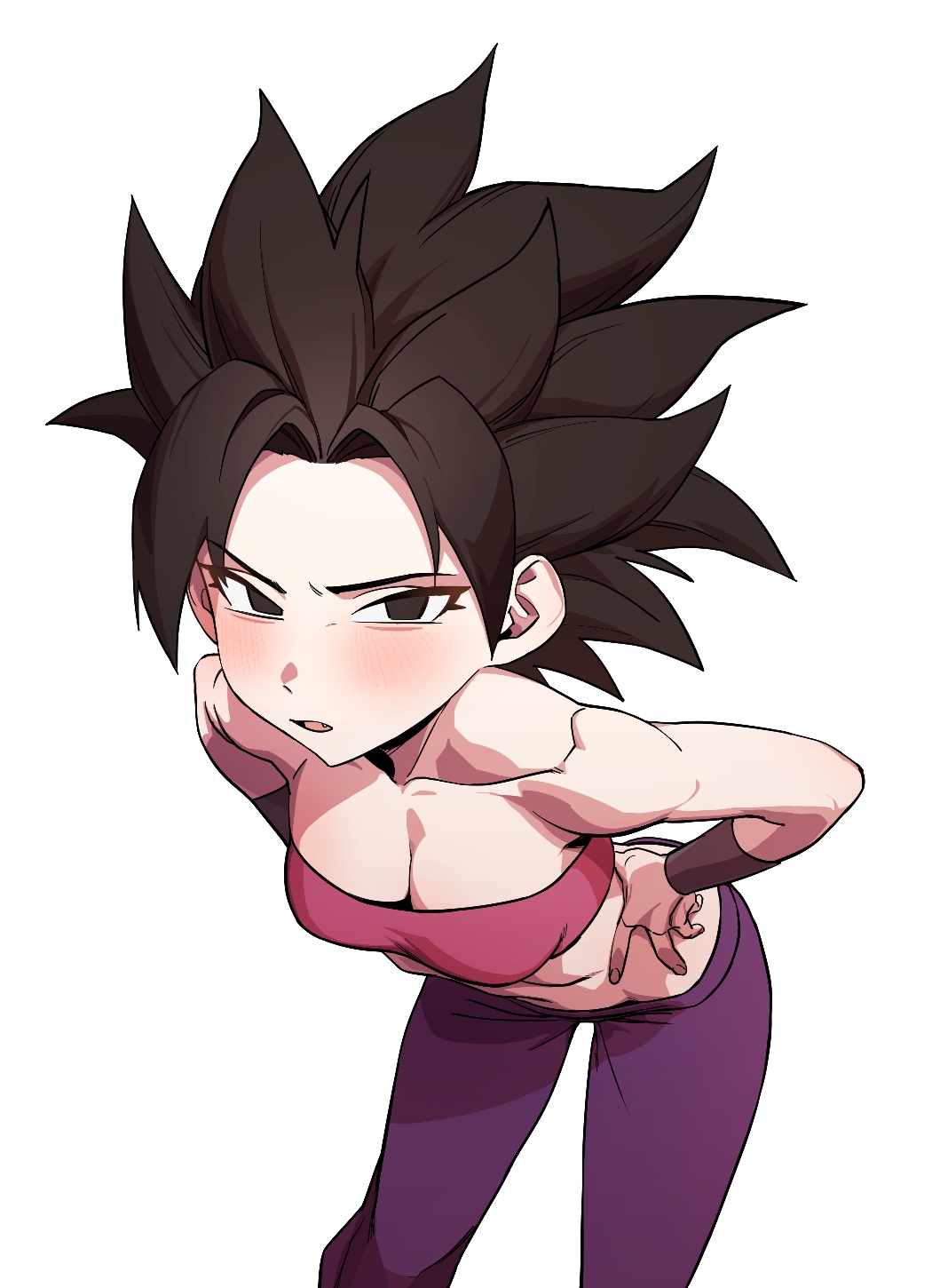 1girls arabian_clothes athletic athletic_female bare_shoulders black_eyes black_hair blush blushing breasts caulifla color dragon_ball dragon_ball_super dragon_ball_z looking_at_viewer red_bra solo solo_female zquung