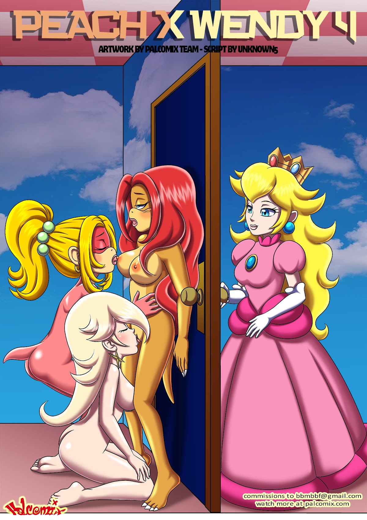 anthro bbmbbf comic cover_page koopaling mario_(series) nintendo palcomix palcomix_comics peach_x_wendy_4_(comic) pom_pom_(mario) princess_peach princess_rosalina scalie super_mario_bros. wendy_o._koopa yuri