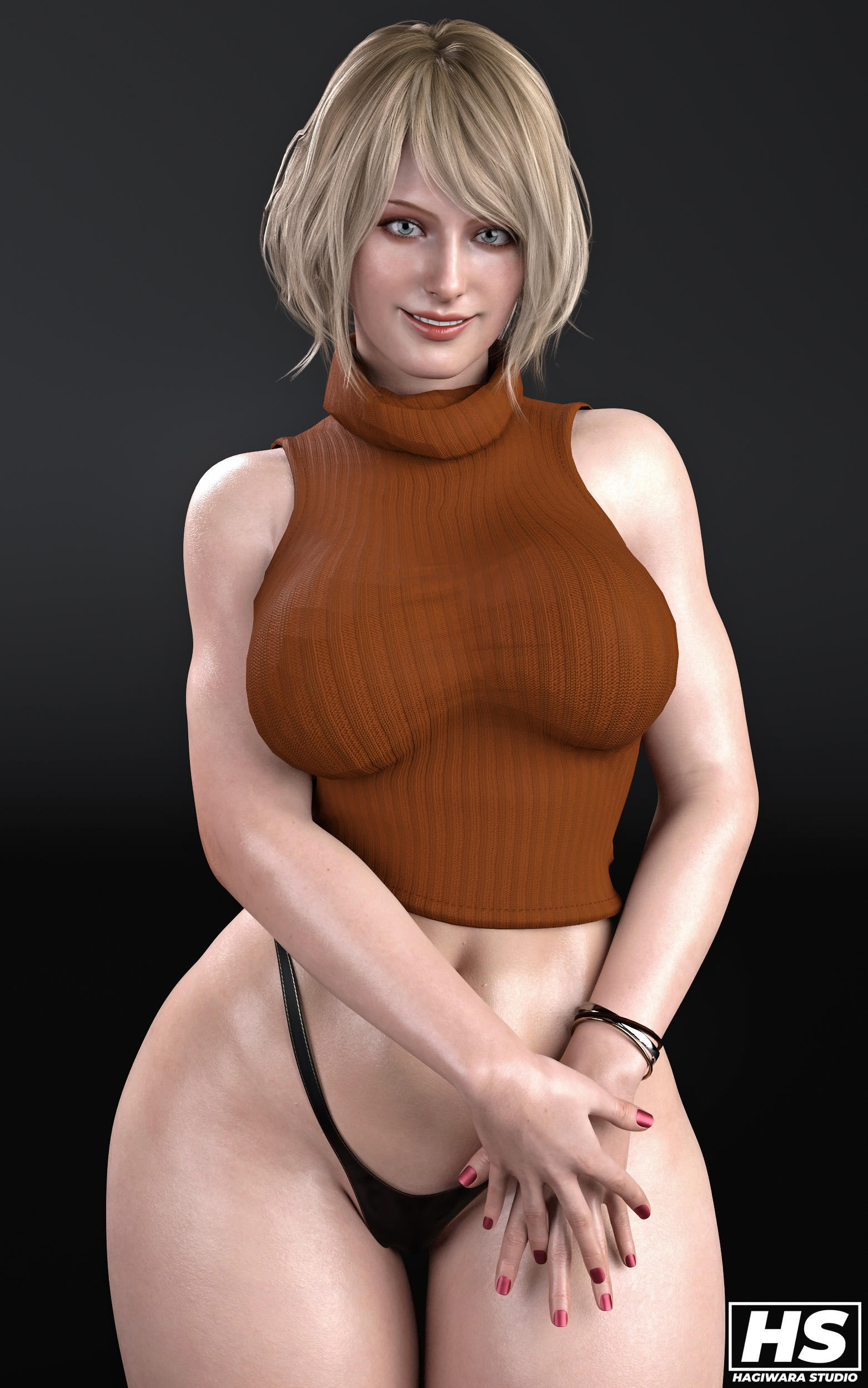 3d, ashley graham, ashley graham (ella freya), big breasts, blonde hair, blue eyes, breasts, capcom, female, female only, hagiwara studio, resident evil, resident evil 4, resident evil 4 remake, tagme, thick thighs, thong