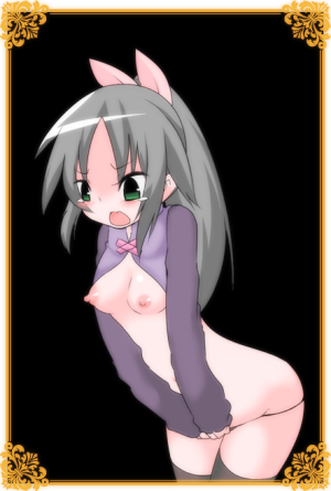 bow dungeon_party gray_hair long_hair long_sleeves millete panties petite stockings