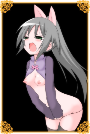 bow dungeon_party gray_hair long_hair long_sleeves millete panties petite stockings