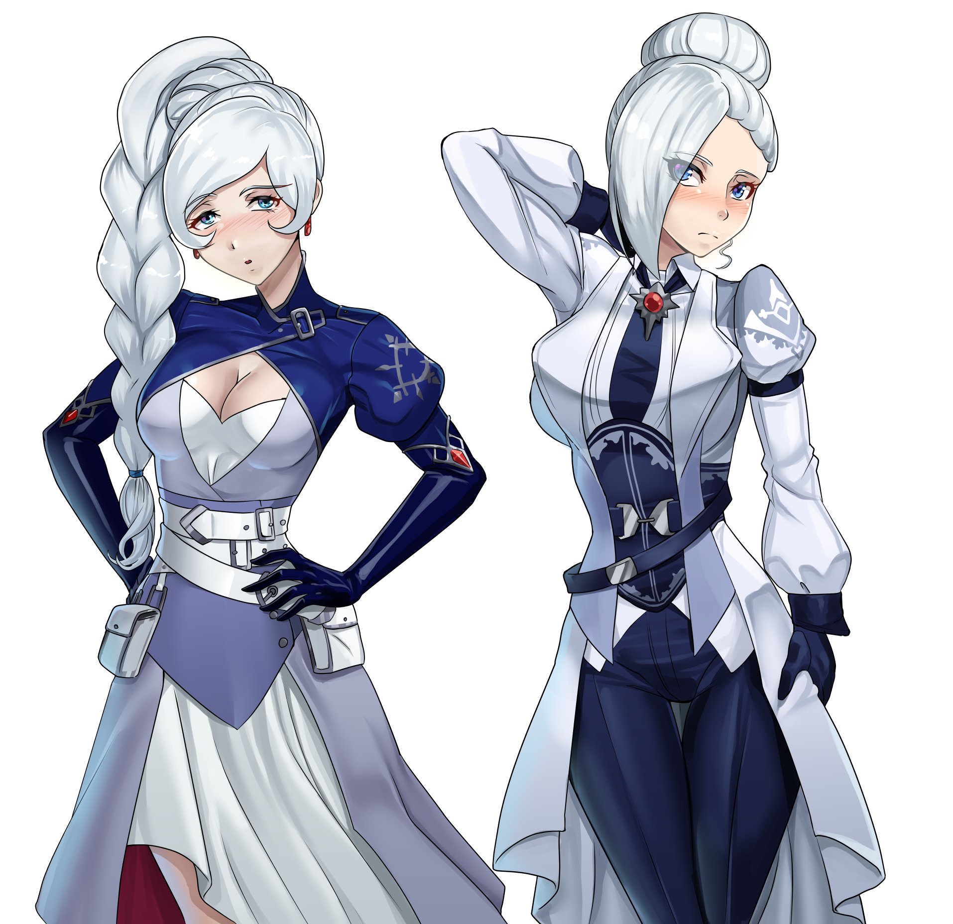 2girls, female, female only, long hair, multiple females, multiple girls, nico-mo, rwby, simple background, sisters, tagme, weiss schnee, white hair, winter schnee