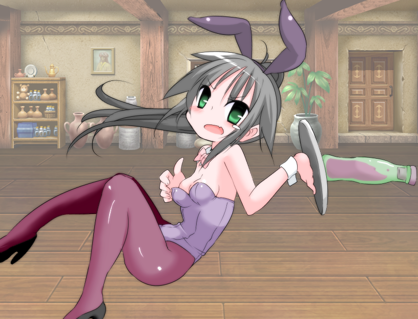 bunny_ears bunnysuit dungeon_party gray_hair long_hair millete petite