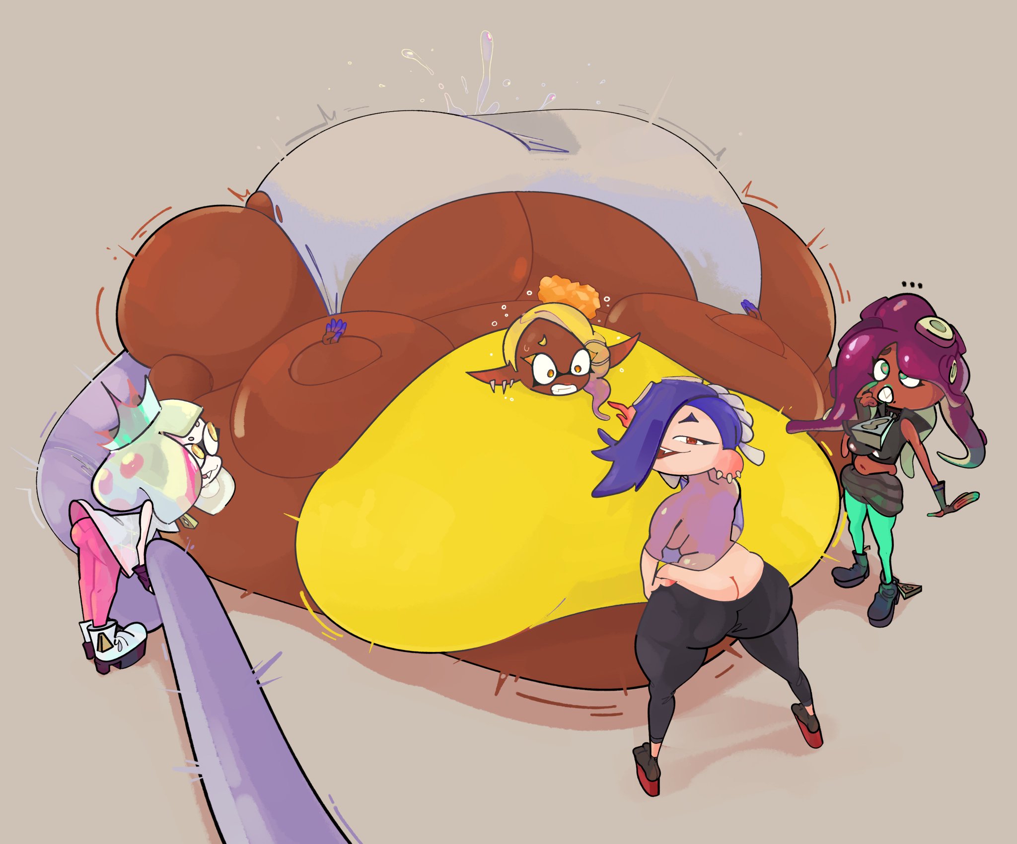 ass, ass cleavage, ass crack, butt crack, female, frye (splatoon), inflation, inkling, inkling girl, marina (splatoon), octoling, octoling girl, pearl (splatoon), puntthepoodle, shiver (splatoon), spherical inflation, splatoon, sunken limbs, tagme