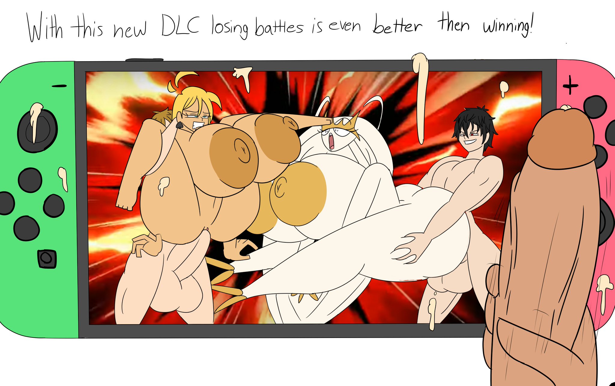 akira kurusu, art trade, ass, big ass, big breasts, breasts, breath of the wild, cream vanilla, cum, cum on screen, cum tribute, eggnog (tasteofchoklit), female, huge ass, huge breasts, huge cock, huge nipples, huge penis, hyper, hyper ass, hyper breasts, hyper hourglass, igphhangout, jerking, large ass, large breasts, link, link (breath of the wild), male, masturbation, netorare, nintendo switch, partial male, penis, persona, persona 5, pheromosa, pokemon, pokemon (species), super smash bros., the legend of zelda, thick thighs, unseen male face