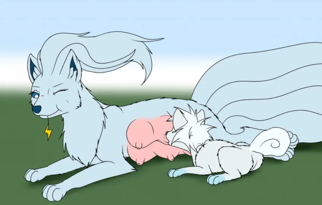 alolan_ninetales alolan_vulpix ambiguous_gender anthro blue_body blue_eyes blue_fur blue_hair blue_sclera breastfeeding canine chest_tuft eyelashes fox furry generation_1_pokemon lowres mother_and_child ninetales nipple_suck nipples one_eye_closed pokémon_(species) pokemon pokemon_(species) pokemon_sm sucking_nipples teats vulpix white_pupils wolfforhire