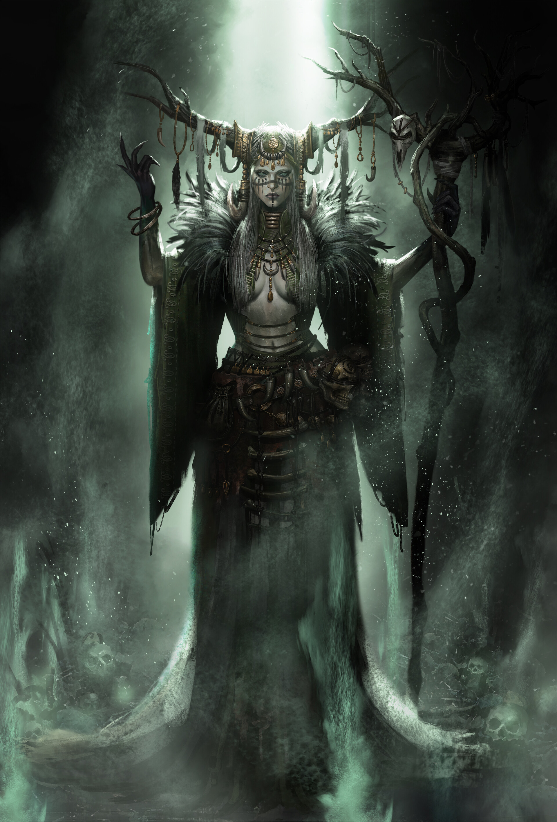 1girls, 2d, 2d (artwork), 2d artwork, antlers, breasts, cgi, cleavage, clothed, digital drawing (artwork), digital media, digital media (artwork), face markings, facepaint, facial markings, fantasy, female, female human, horns, human shaman, jewelry, kwansoo, pagan, paganism, primal, seer, sexy, sexy body, shaman, shamaness, shamanic, tattoo, tattoos, tribal, tribal clothing, tribal female, tribal jewelry, tribal markings, tribal outfit, tribal paint, tribal spellcaster, tribal tattoo, tribal tattoos, under boob, underboob, witch