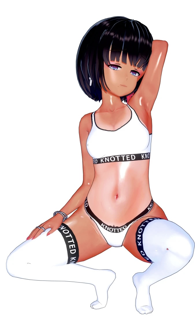 3d, athletic, athletic female, athletic wear, bangs, black hair, blue eyes, breasts, canine, canine on human, eye contact, female, female human/male feral, female on feral, feral on female, feral on human, fit, fit female, goth, goth girl, human, human female, human on feral, implied bestiality, implied sex, knot, knotted clothing, koi yukino, looking at viewer, original, pose, posing, posing for the viewer, pubic tattoo, short hair, skinny, small breasts, solo, squatting, tan, tan body, tan skin, tanline, tanned, text, thighhighs, thighs, underwear, zoophilia