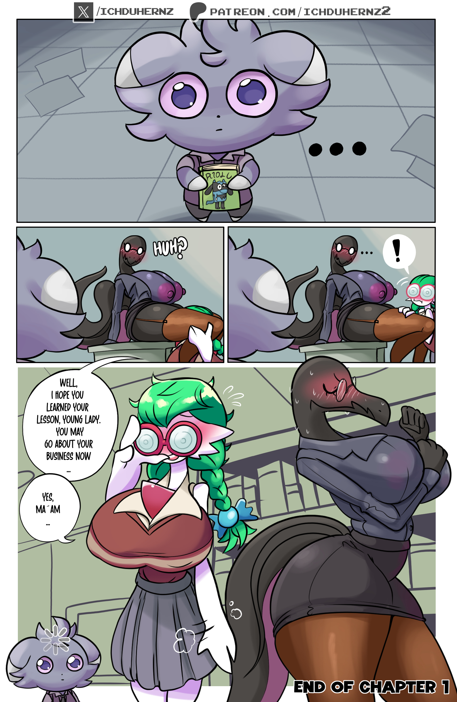 2girls, absurd res, anthro, areola, big breasts, biped, blush, bottomwear, braid, braided hair, breasts, caught in the act, closed eyes, clothed, clothing, comic, cunnilingus, dialogue, espurr, eyelashes, female, female/female, femdom, gardevoir, generation 3 pokemon, generation 6 pokemon, generation 7 pokemon, glasses, green hair, group, hair, hi res, ichduhernz, inside, librarian, library, mouth closed, nerd, nerdy female, nerdyvoir (ichduhernz), nintendo, nipples, oral, pokemon, pokemon (species), pupils, pussy, salazzle, sex, skirt, speech bubble, swirly glasses, text, thick thighs, three-quarter view, topwear, twin braids, vaginal penetration, white body, yuri