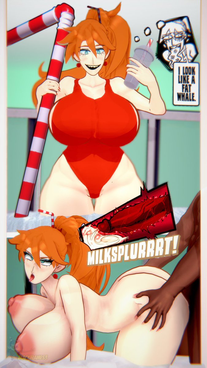 1boy, 1boy1girl, 1girls, ahe gao, ahegao, backshots, big breasts, blackflames3, breasts, comically large object, cum, cum in pussy, cum inside, dark skin, dark-skinned male, doggy style, female, gerph, ginger, ginger hair, green eyes, gripping ass, light-skinned female, male, millie (gerph), orange hair, pale skin, pale-skinned female, penetration, phat ass, pussy, splurt, swimsuit, swimwear, xray view