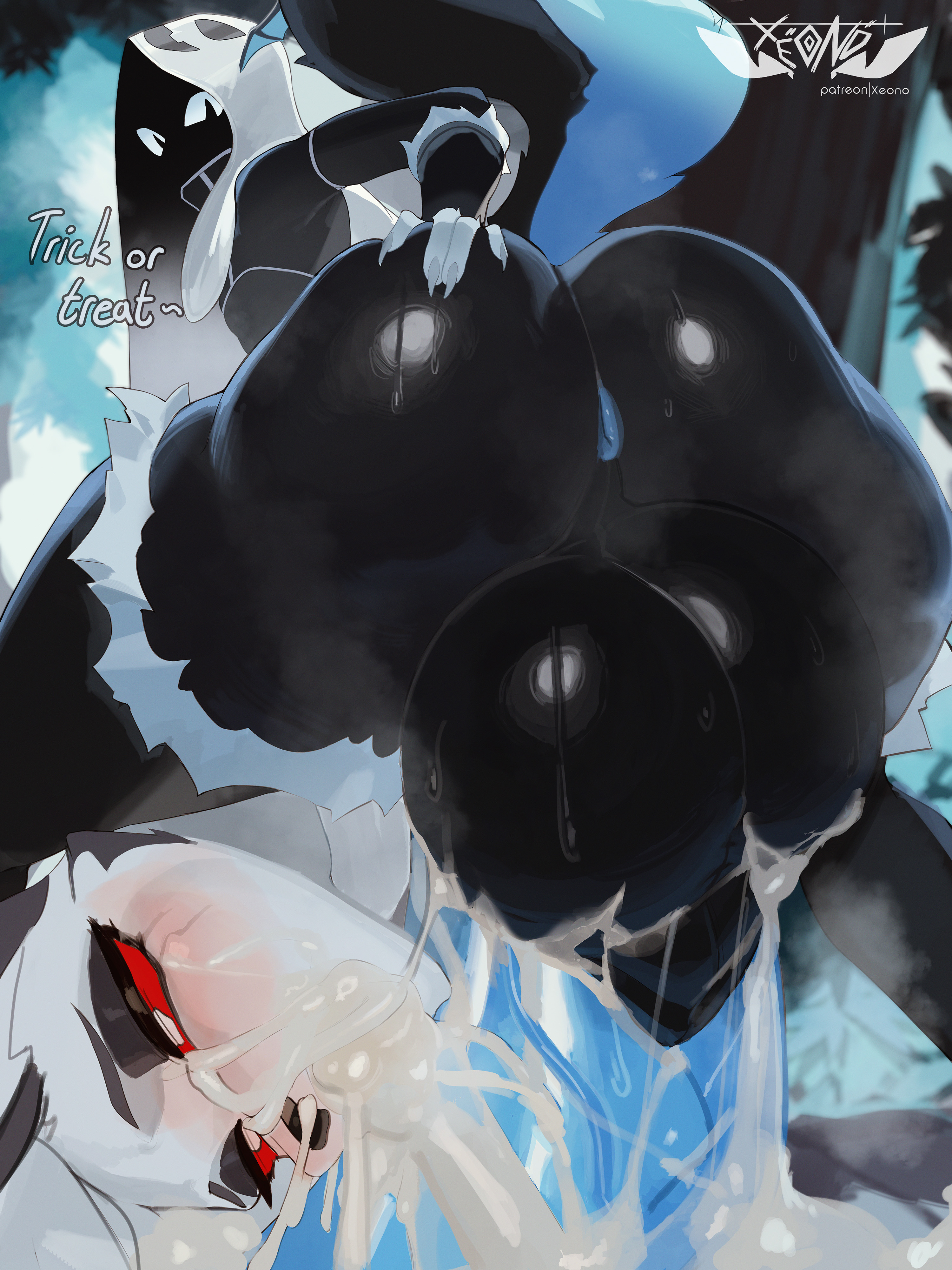 anthro, big ass, cum in mouth, cum overflow, deepthroat, facefuck, fucked silly, helluva boss, large penis, loona (helluva boss), male, nexo (xeono), offering, offering to viewer, penis, presenting, presenting ass, xeono