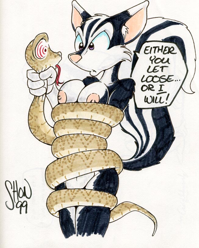 1990s 1999 20th_century angry anthro artist_signature asphyxiation breasts constriction female hypnosis king-cheetah mind_control nipples nude shon_howell sketch skunk snake strangling tail tongue