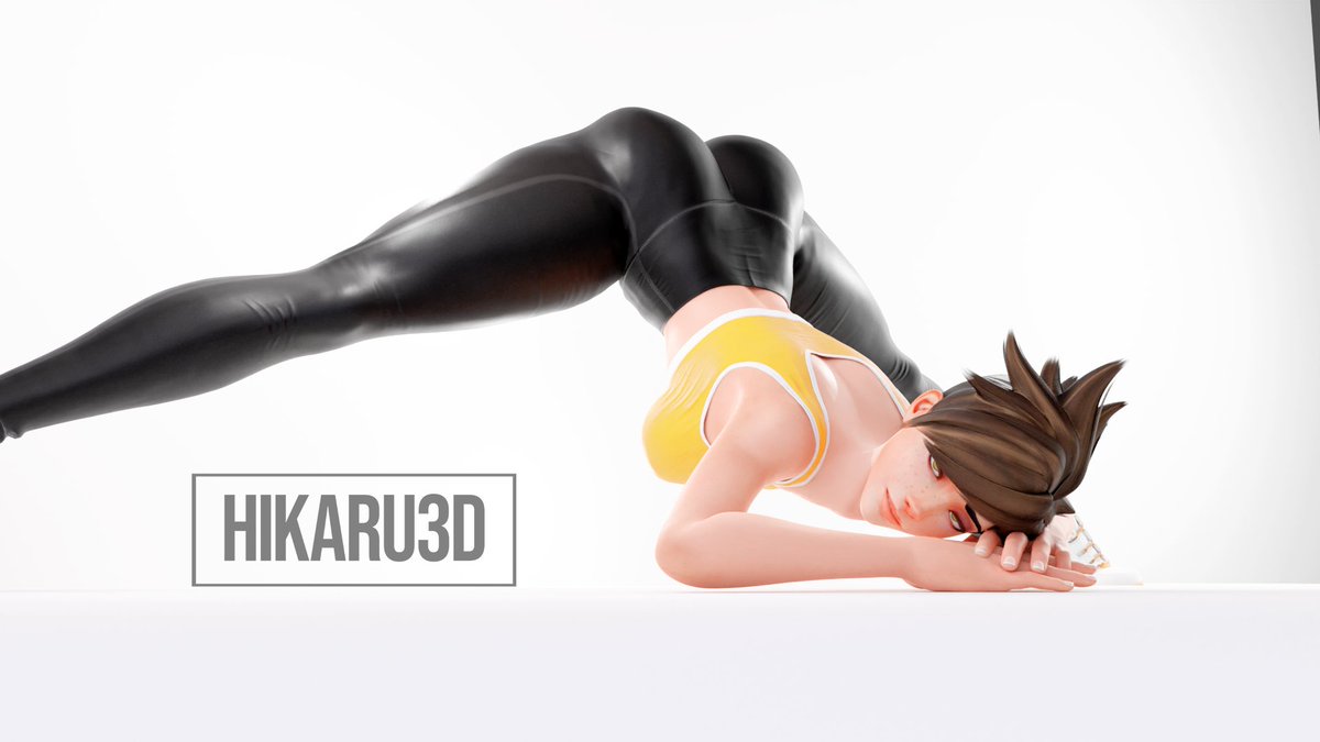 1girls, 3d, 3d (artwork), artist name, black leggings, blizzard entertainment, brown hair, bubble butt, child bearing hips, curvaceous, curvaceous female, curvy female, curvy hips, female, female focus, female only, fit, fit female, hikaru3d, hourglass figure, leggings, light skin, light-skinned female, overwatch, pale skin, pale-skinned female, short hair, sports bra, thick thighs, toned, toned body, toned female, toned stomach, tracer, watermark, wide hips
