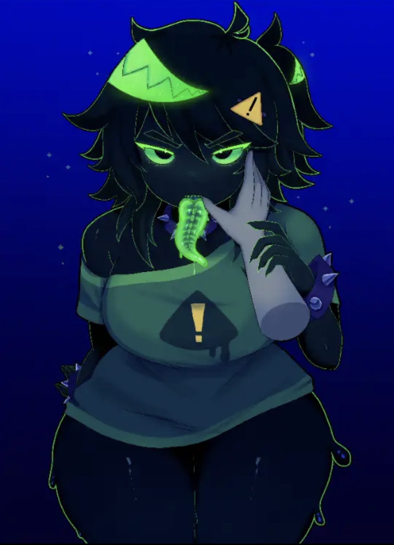 big ass, big breasts, breasts, female, green eyes, looking at viewer, phi (phisnom), phisnom, pov, pov eye contact, slime girl, tentacle tongue, tongue out