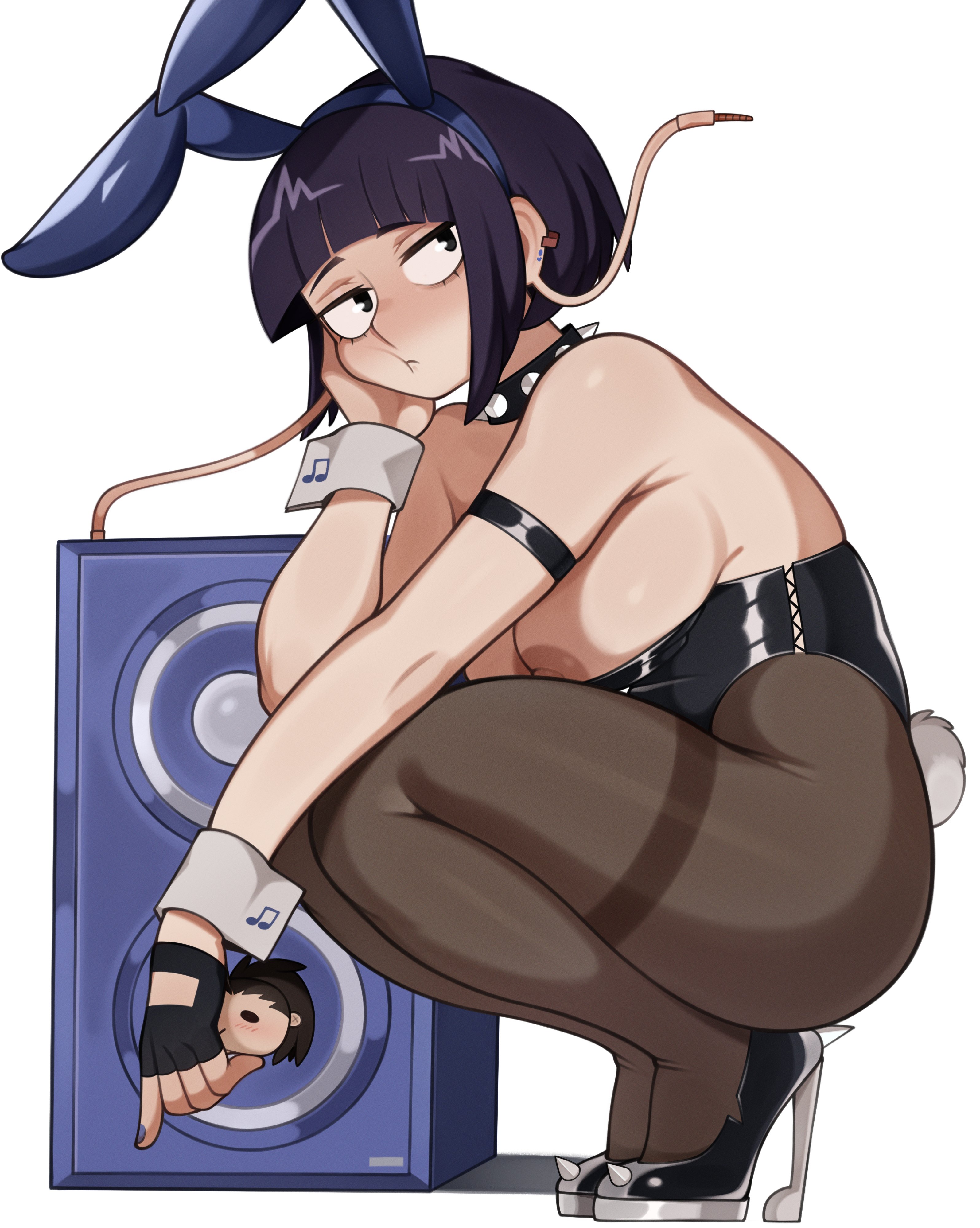 1girls, areola, ass, big ass, big breasts, big thighs, black eyes, blush, boku no hero academia, breasts, bunny ears, bunnysuit, cleavage, female, female focus, female only, huge ass, huge thighs, jirou kyouka, kyoka jiro, melonpuff, my hero academia, nipple peek, nipples, purple hair, purple-haired female, short hair, squatting, tagme, thick hips, thick thighs, thighs, white background