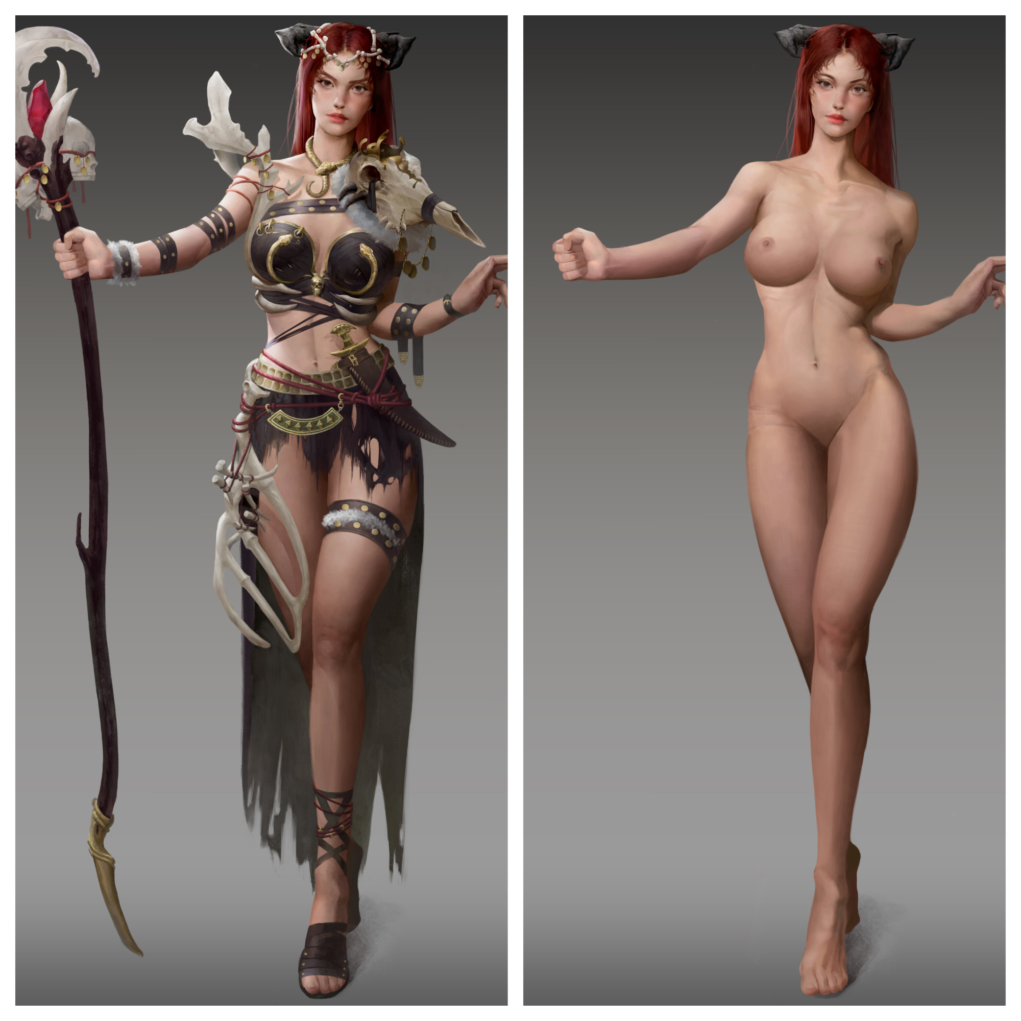 1girls, breasts, concept art, digital drawing (artwork), digital media (artwork), feet, female, female human, human shaman, jewelry, naked, naked female, nude, nude female, pagan, paganism, primal, seer, sexy, sexy body, shaman, shamaness, shamanic, tribal, tribal clothing, tribal female, tribal jewelry, tribal outfit, yi run