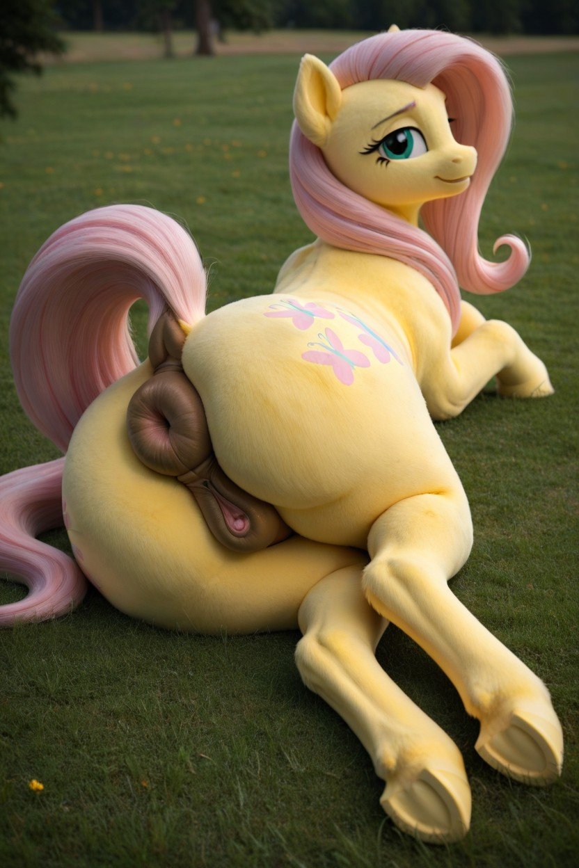 1girls, ai generated, animal genitalia, anus, ass, clitoral winking, clitoris, cutie mark, digitigrade, equine, equine anus, equine genitalia, equine pussy, eyelashes, female, female only, feral, feral only, fluttershy (mlp), furry, furrypornaddiction, grass, green eyes, hooves, horse, huge ass, laying on side, looking at viewer, meadow, my little pony, outside, pink hair, pony, puffy anus, pussy, realism, realistic, solo, yellow fur