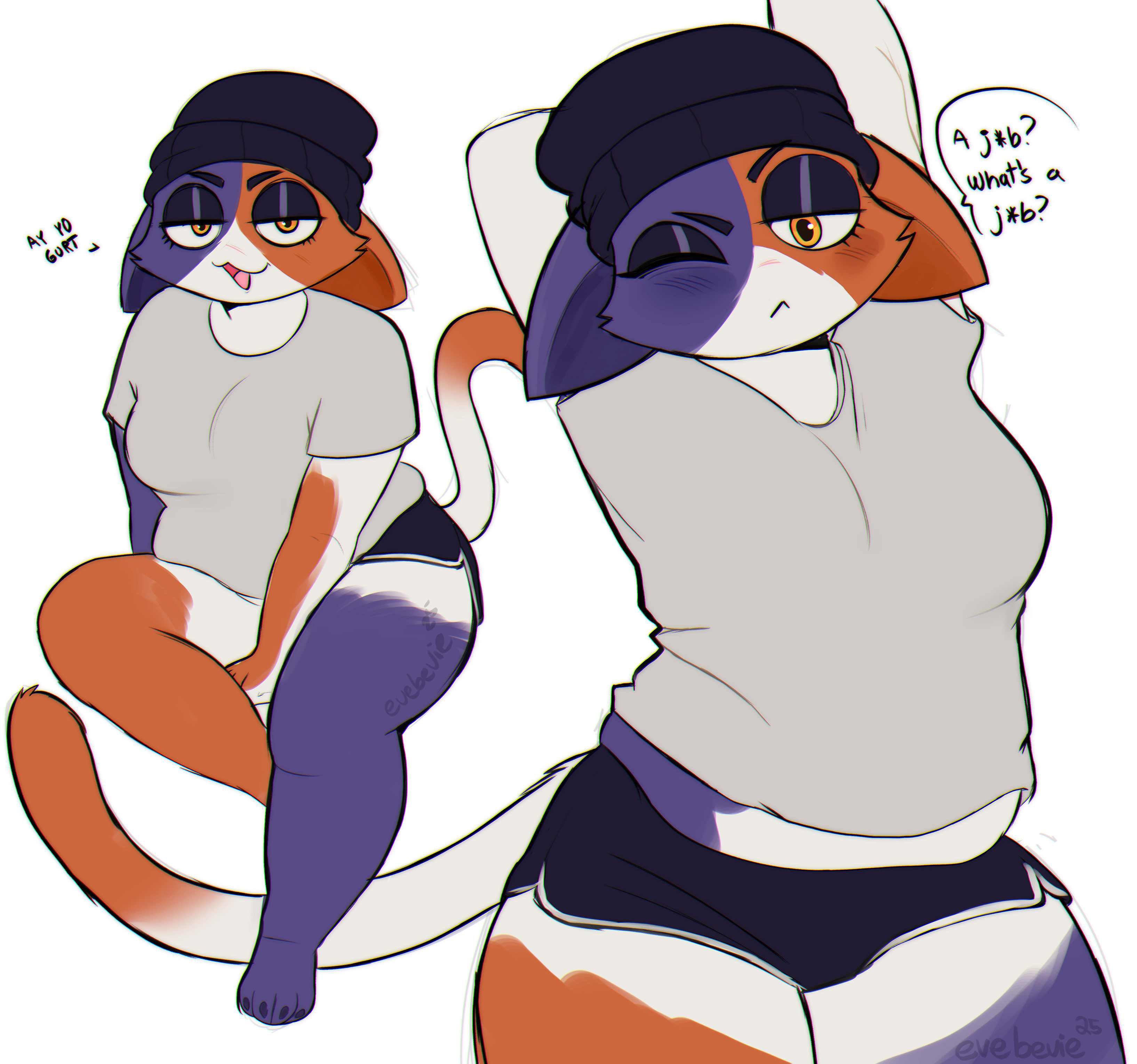 1girls, barefoot, chubby, clothed, clothing, evebevie, feline, female, fortnite, furry, furry only, meow skulls (fortnite), one eye closed, sfw, shorts, solo, solo female, stretching, thick thighs