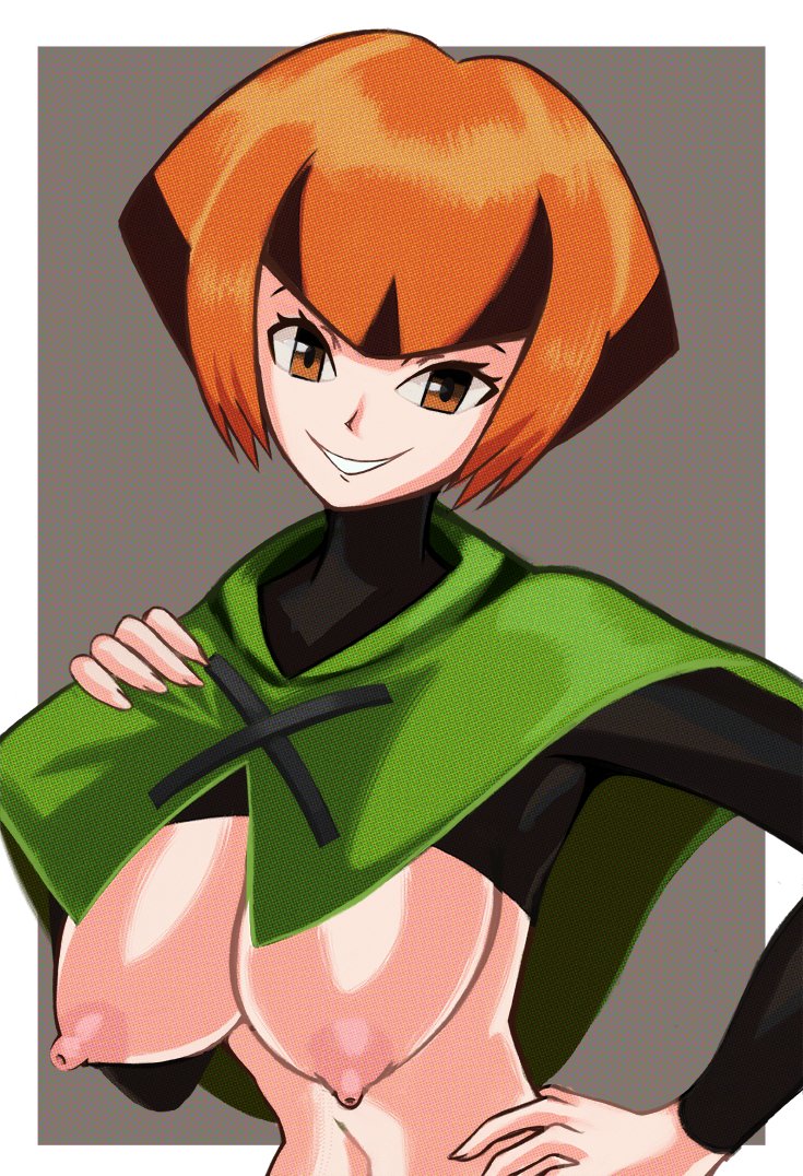 1girls big_breasts breasts breasts_out brown_hair erect_nipples gardenia_(pokemon) grin looking_at_viewer n0ncanon nipples pokemon pokemon_dppt