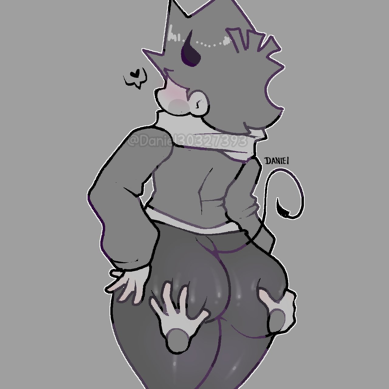ass, big ass, dani (danielito), danielito, demon horns, demon tail, femboy, groping ass, hand on hip, heart, long sleeves, male, sweater