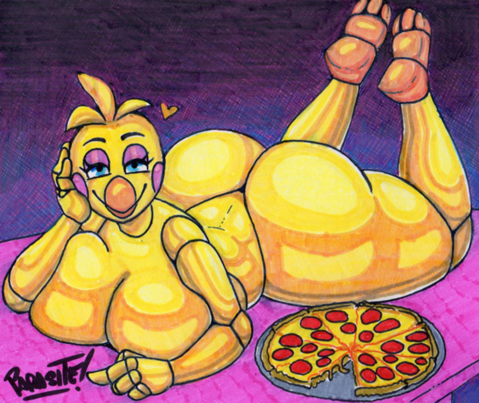 1girls, animatronic, ass, avian, beak, big ass, big breasts, big butt, blue eyes, blush, breasts, eyebrows, eyelashes, eyeliner, eyeshadow, fat ass, feet, feet up, female, female only, five nights at freddy's, five nights at freddy's 2, food, joints, large ass, large breasts, looking at viewer, naked, naked female, nude, nude female, parasitedeath, pizza, solo, solo female, solo focus, spiked hair, thick, thick ass, thick thighs, thighs, toy chica (fnaf), voluptuous, voluptuous female, yellow body, yellow skin
