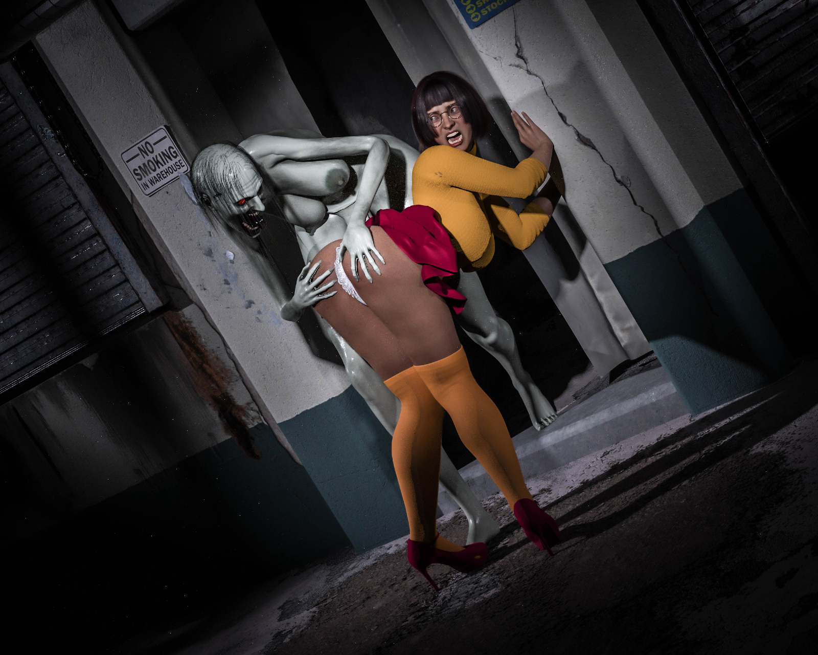 3d, ass, ass grab, creepy, cryptid, daz studio, female, futa on female, futanari, horror, intersex, misuzalha3d, monster, monster futa, pale skin, render, scary, scooby-doo, self upload, tagme, velma dinkley