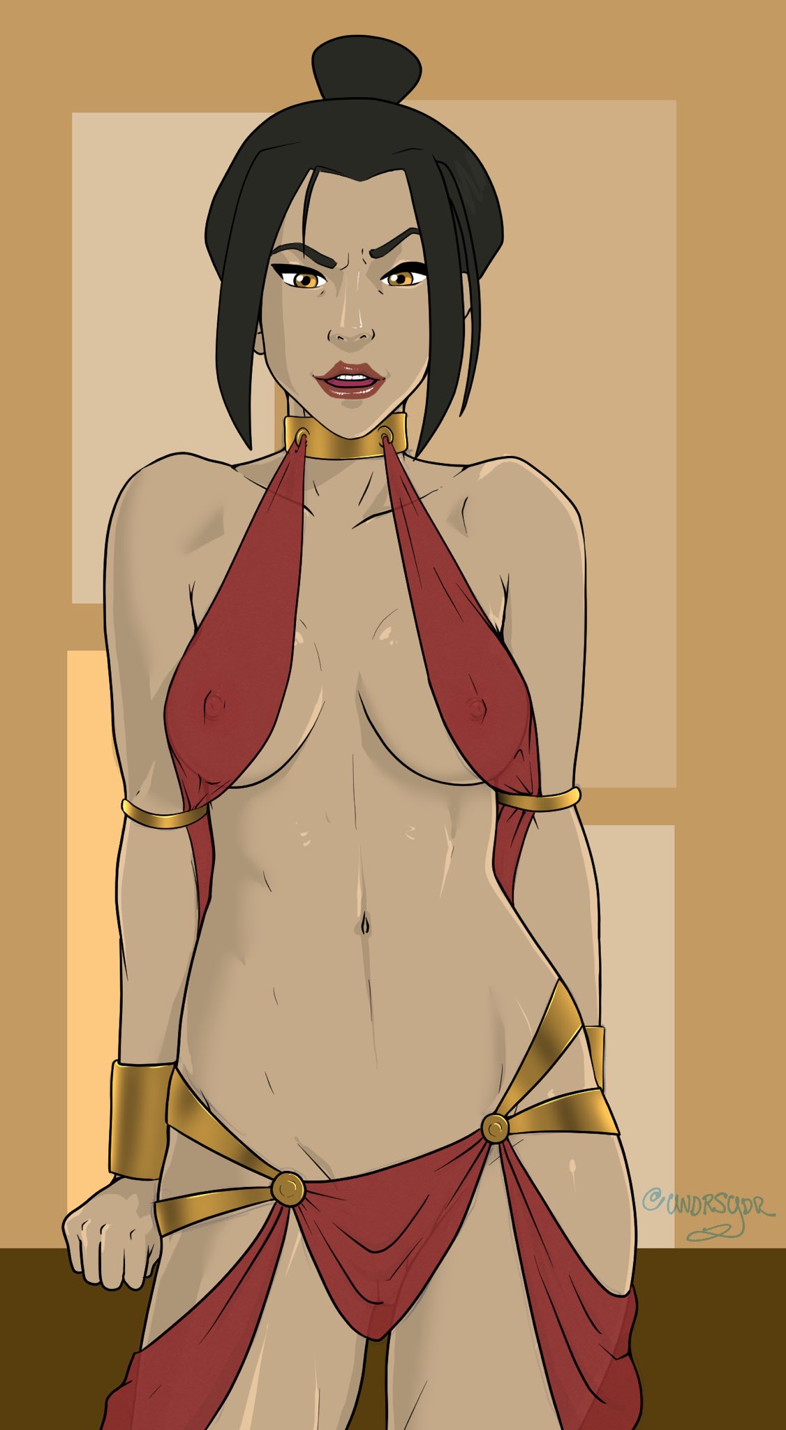 armlet, athletic, athletic female, avatar the last airbender, azula, black hair, bracelet, breasts, erect nipples, female, female focus, female only, harem girl, harem outfit, lipstick, loincloth, long hair, medium breasts, navel, nickelodeon, nipple bulge, nipples, pussy, ribs, see-through, see-through clothing, skimpy, skimpy clothes, slave girl, slave outfit, solo, standing, tagme, undrsydr, vagina, yellow eyes