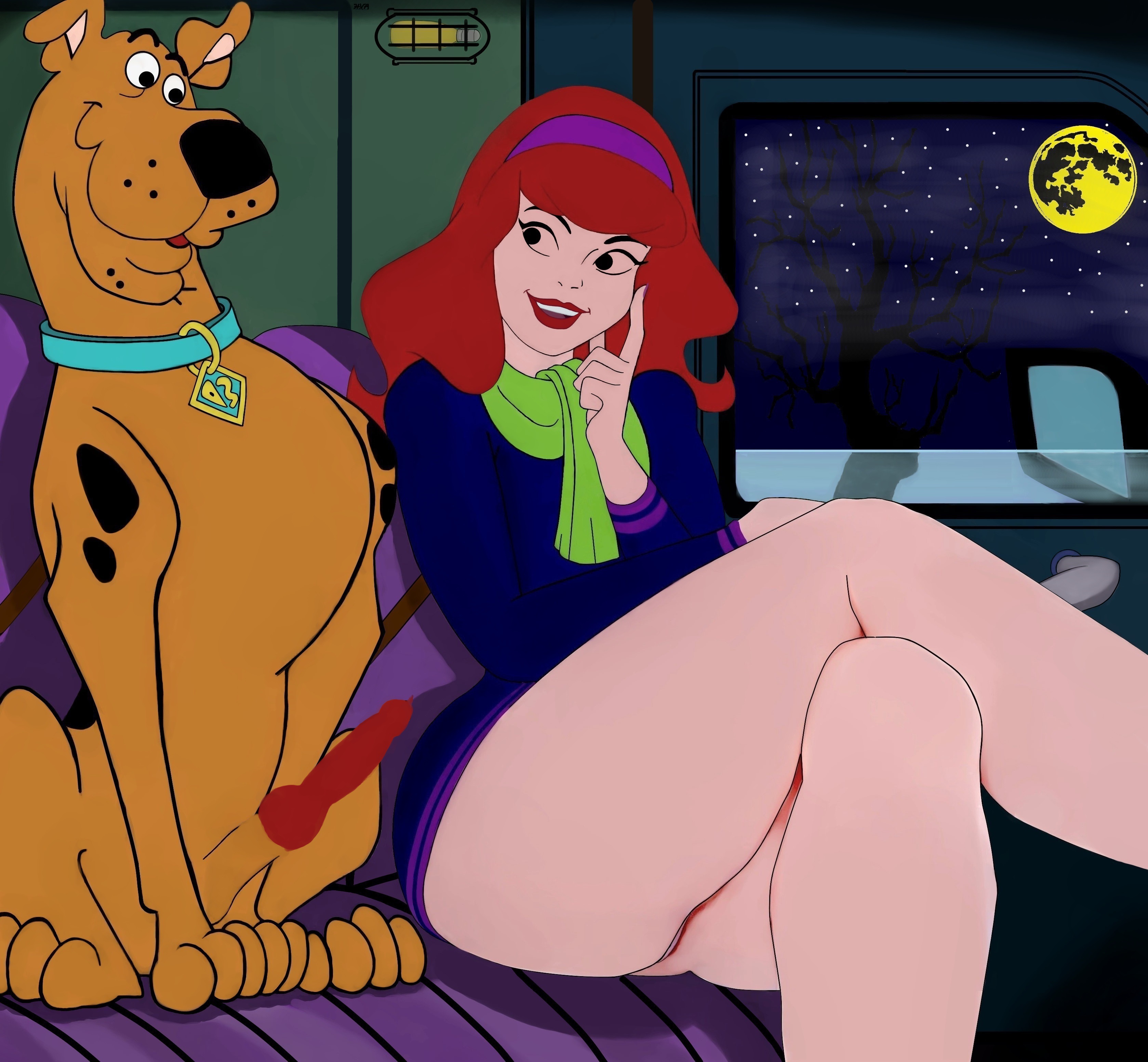 1girls, ass, canine, cartoon network, daphne blake, female, imminent sex, interspecies, leg warmers, legs, legs up, miniskirt, night, scooby-doo, scooby-doo (character), scooby-doo and guess who?, zoophilia