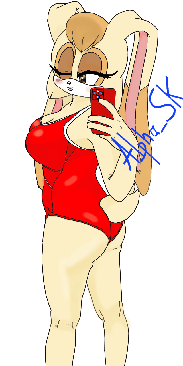 alpha_sk ass eyebrows iphone mother red self_upload selfie sonic_(series) sonic_the_hedgehog_(series) swimsuit swimwear vanilla_the_rabbit