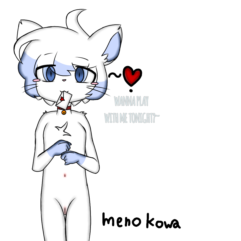 2d aliasing anthro blue_eyes blue_hair blue_hands blush cat_ears cat_girl collar discord feline female flat_chest furry heart hi_res inviting letter letter_in_mouth looking_at_viewer love_letter meno_kowa naked pussy routine_(yonkagor) solo standing text transparent_background two_tone_hair valentine's_day white_fur yonkagor