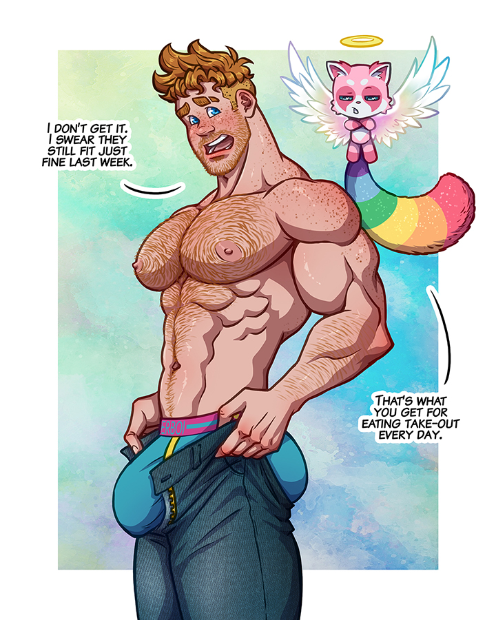 blue_eyes blue_underwear bulge cabaret_bara cabaret_bara_series cheri_(cabaret_bara) facial_hair finn_(cabaret_bara) ginger hairy hairy_chest hairy_male male male_only muscles muscular muscular_male underwear