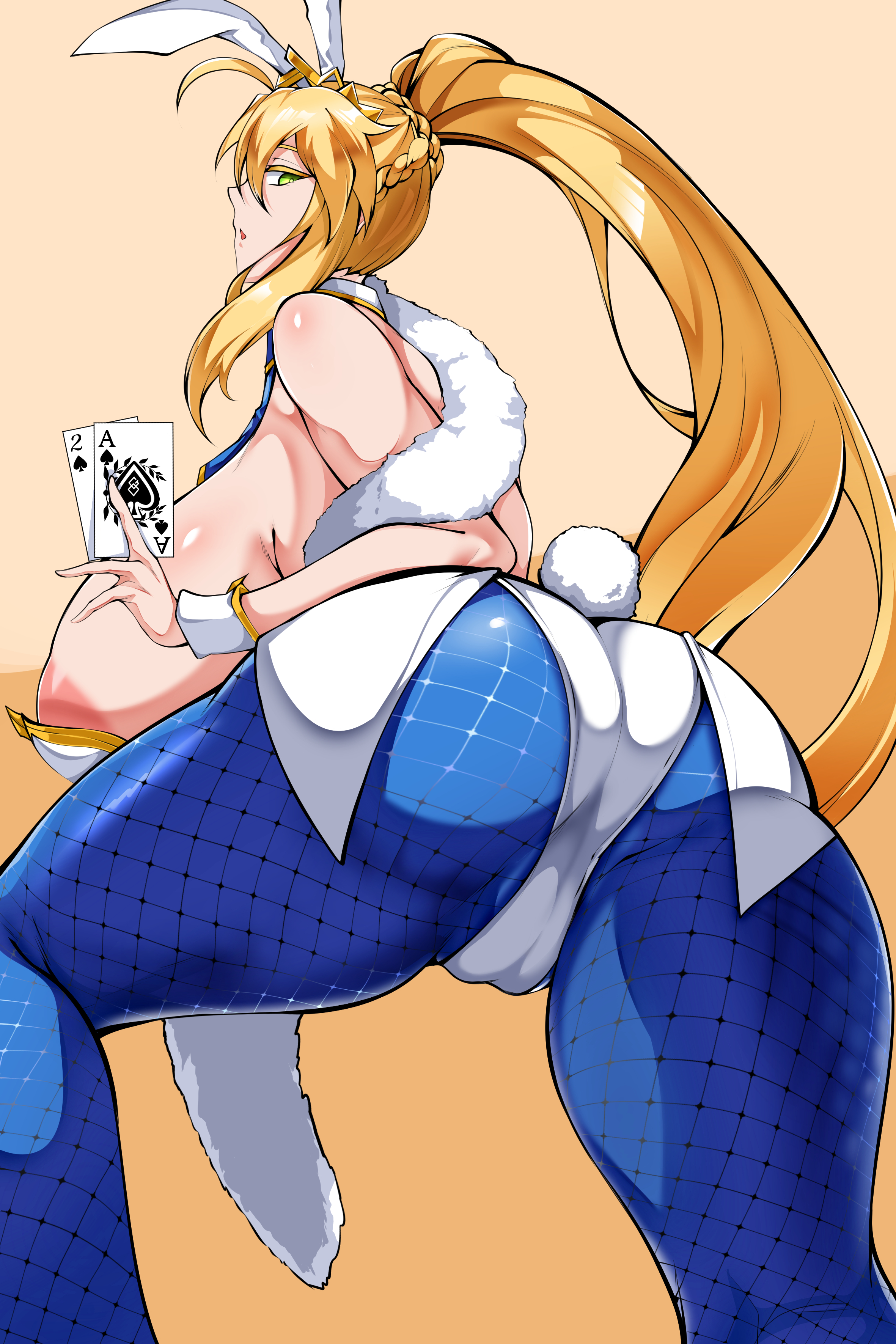 1girls, artoria pendragon, artoria pendragon (lancer), artoria pendragon (swimsuit ruler), ass, ass focus, blonde hair, breasts, bunny ears, bunny girl, bunnysuit, fate (series), fate/grand order, female, female only, green eyes, hi res, huge ass, huge breasts, large breasts, light skin, light-skinned female, long hair, owner (artist), ponytail, solo, thick ass, thick thighs