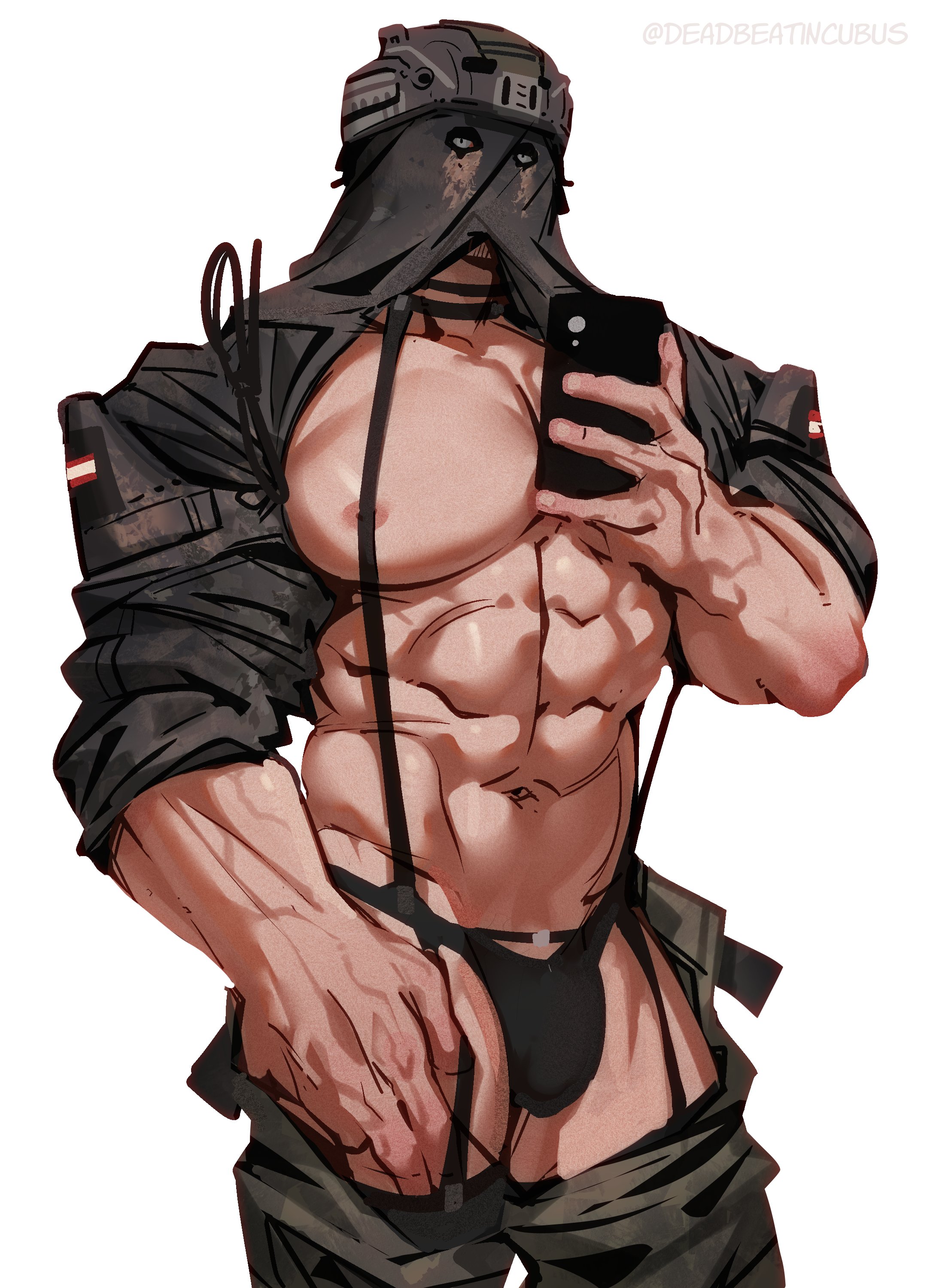 1boy, abs, bara, breasts, buff, call of duty, call of duty modern warfare 2 (2022), deadbeatincubus, exposed breasts, exposed pecs, hi res, könig, konig, looking at viewer, male, male focus, male only, masked, masked male, mirror selfie, muscular, muscular arms, muscular legs, muscular male, nipples, pecs, pectorals, selfie, simple background, solo, solo focus, solo male, underwear, white background, yaoi